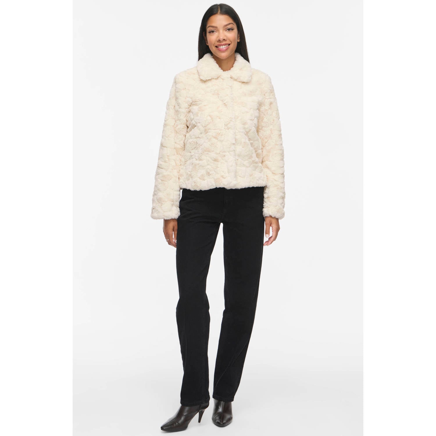 VILA imitatiebont faux fur jas ecru