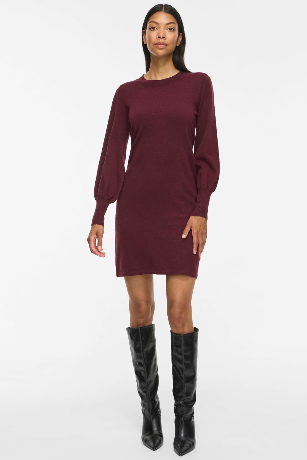 VILA jacquard gebreide jurk - donkerrood