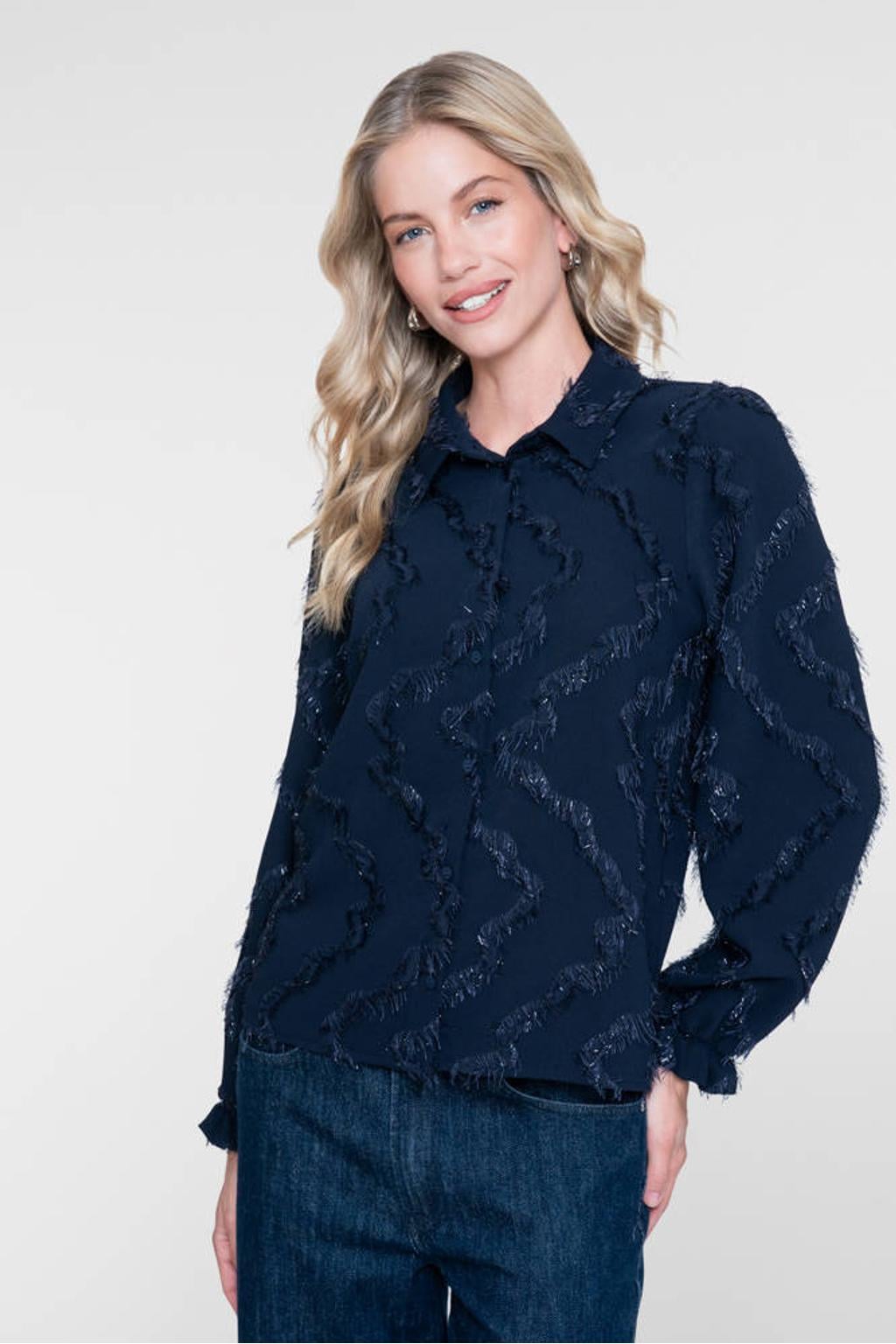 Geisha blouse met glitters - donkerblauw