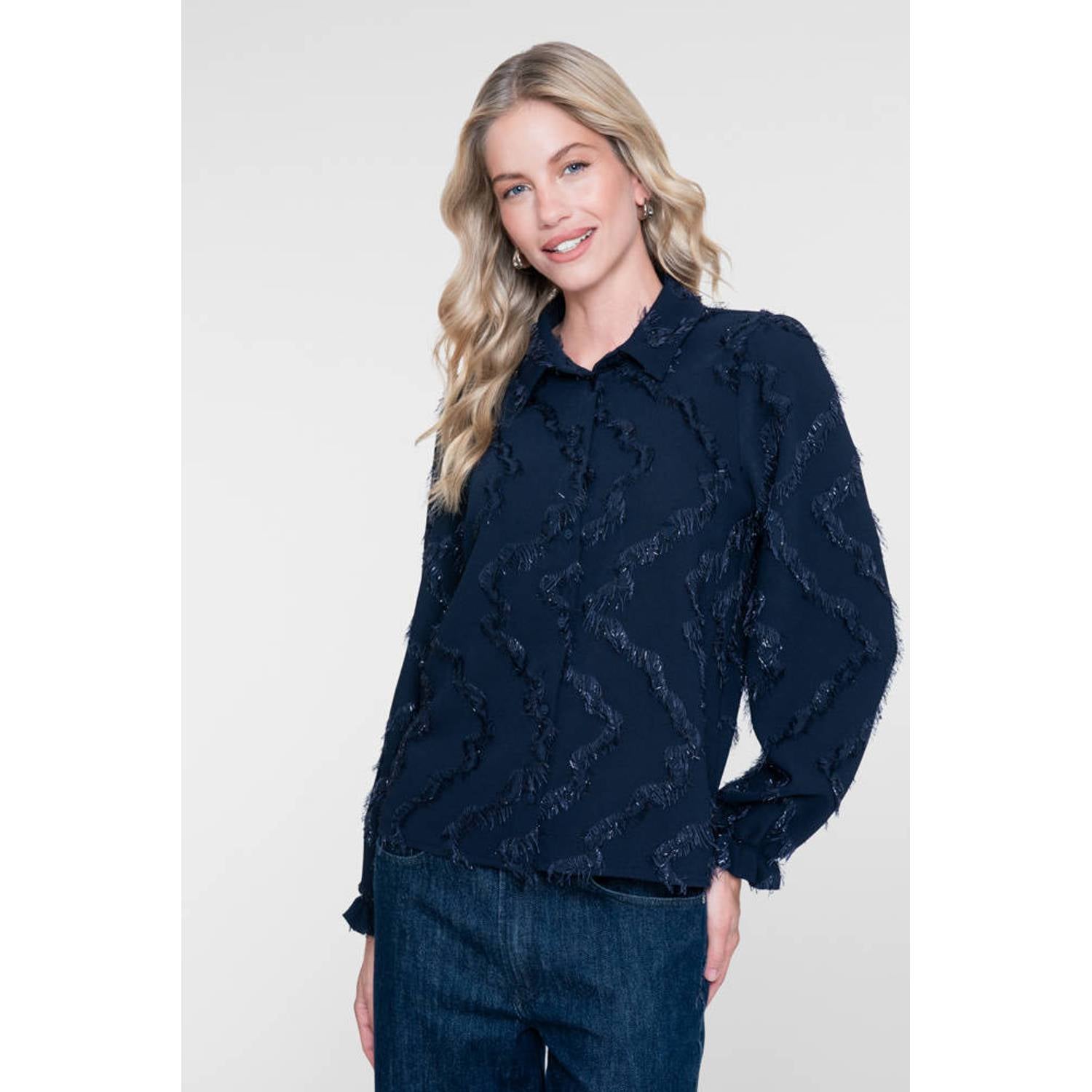 Geisha blouse met glitters donkerblauw