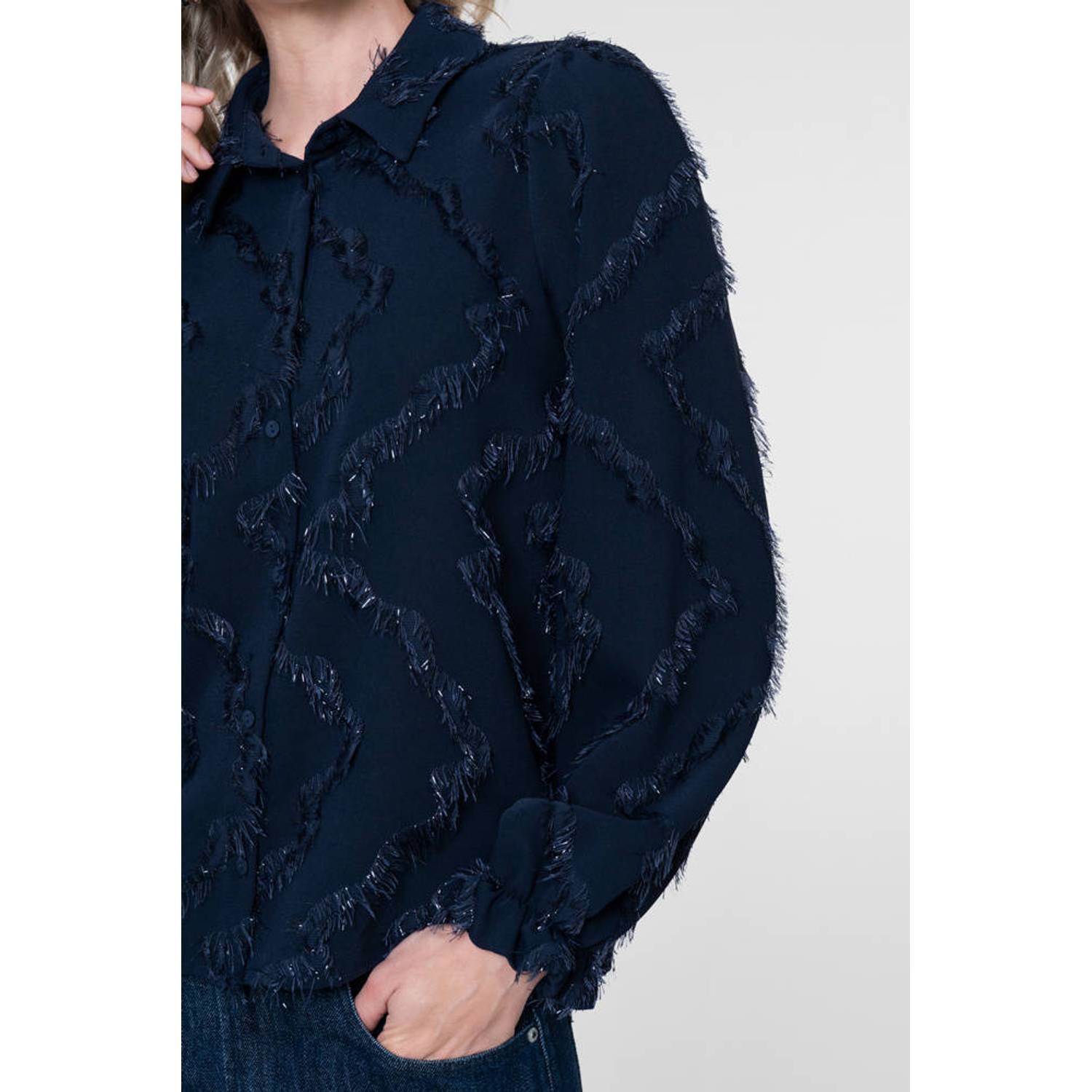 Geisha blouse met glitters donkerblauw