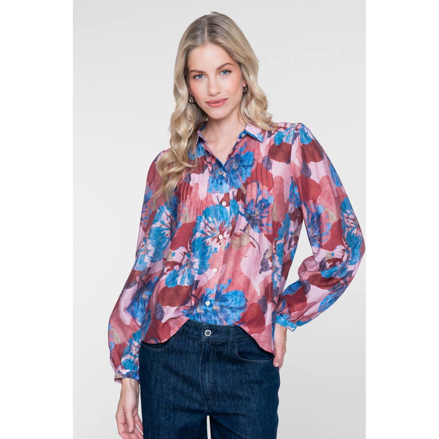 Geisha gebloemde blouse roze rood blauw