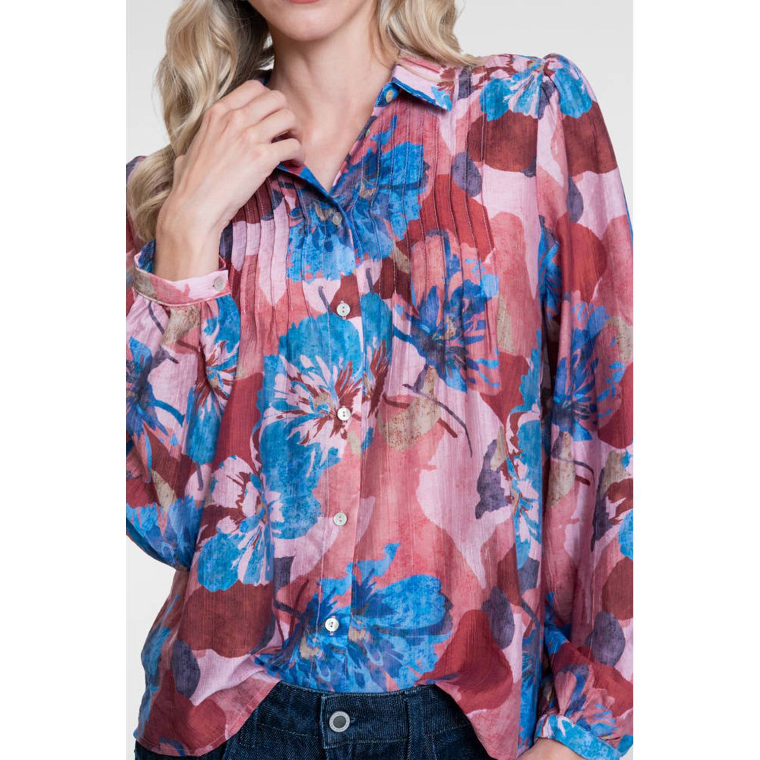 Geisha gebloemde blouse roze rood blauw
