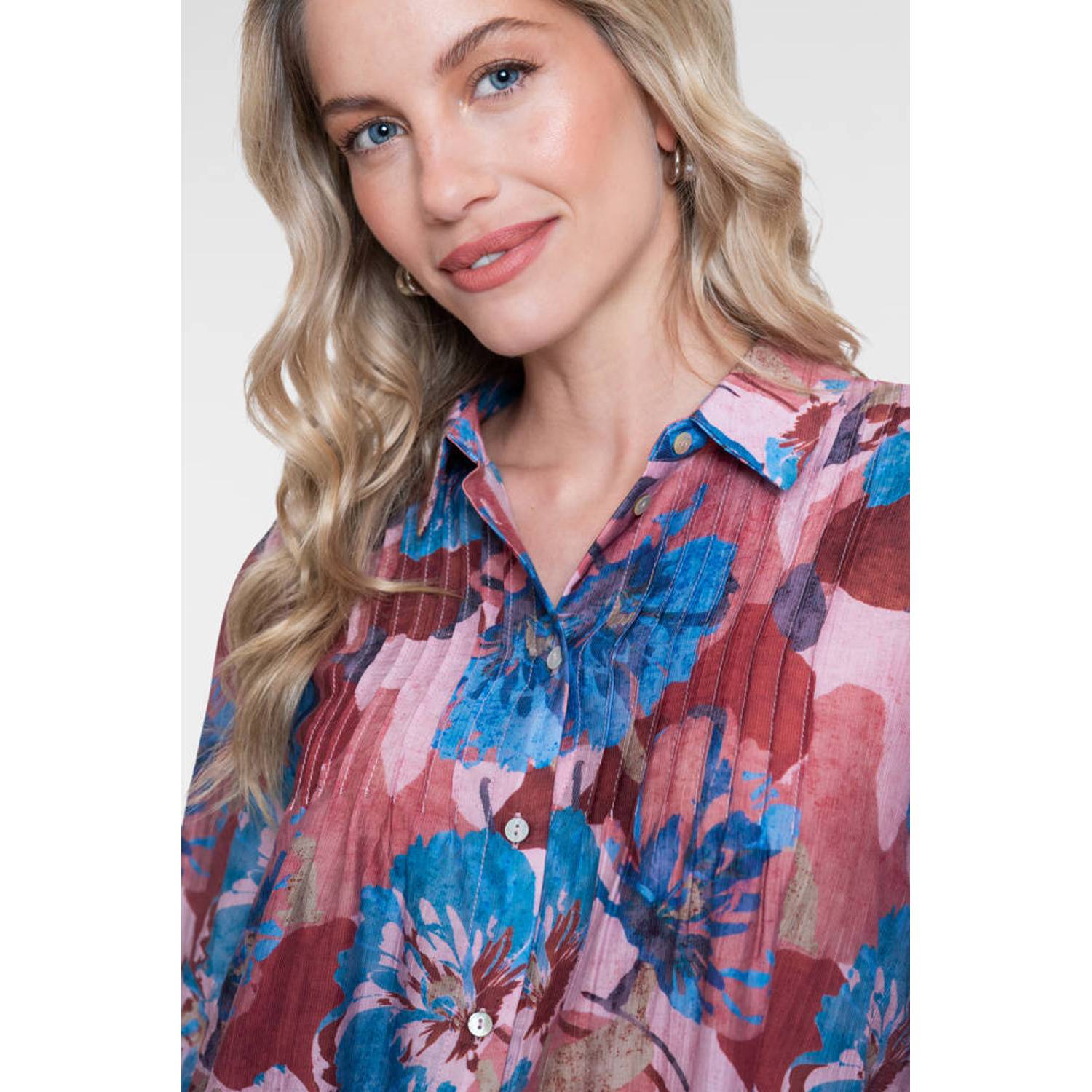 Geisha gebloemde blouse roze rood blauw