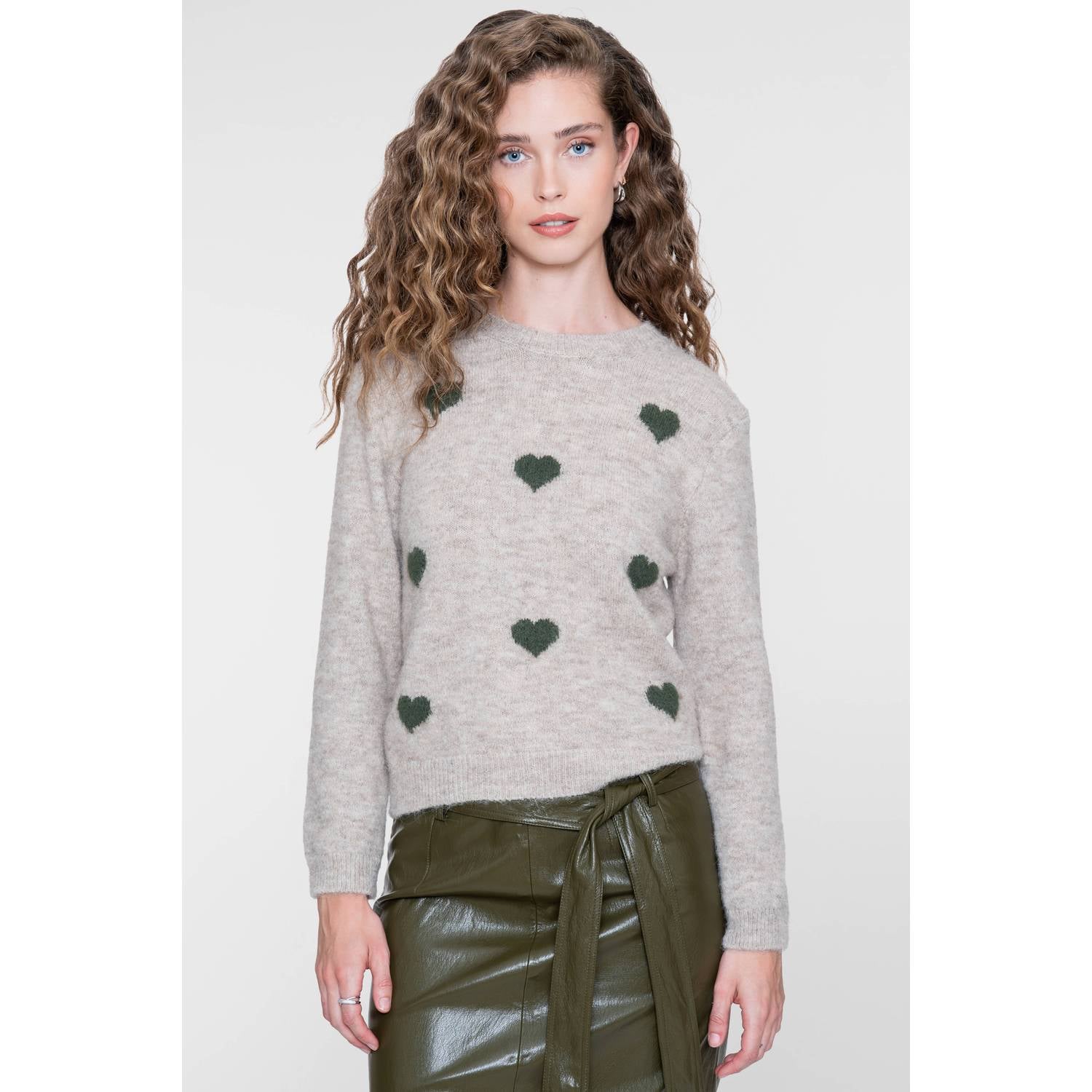 Geisha gebreide trui met hartjes en wol beige