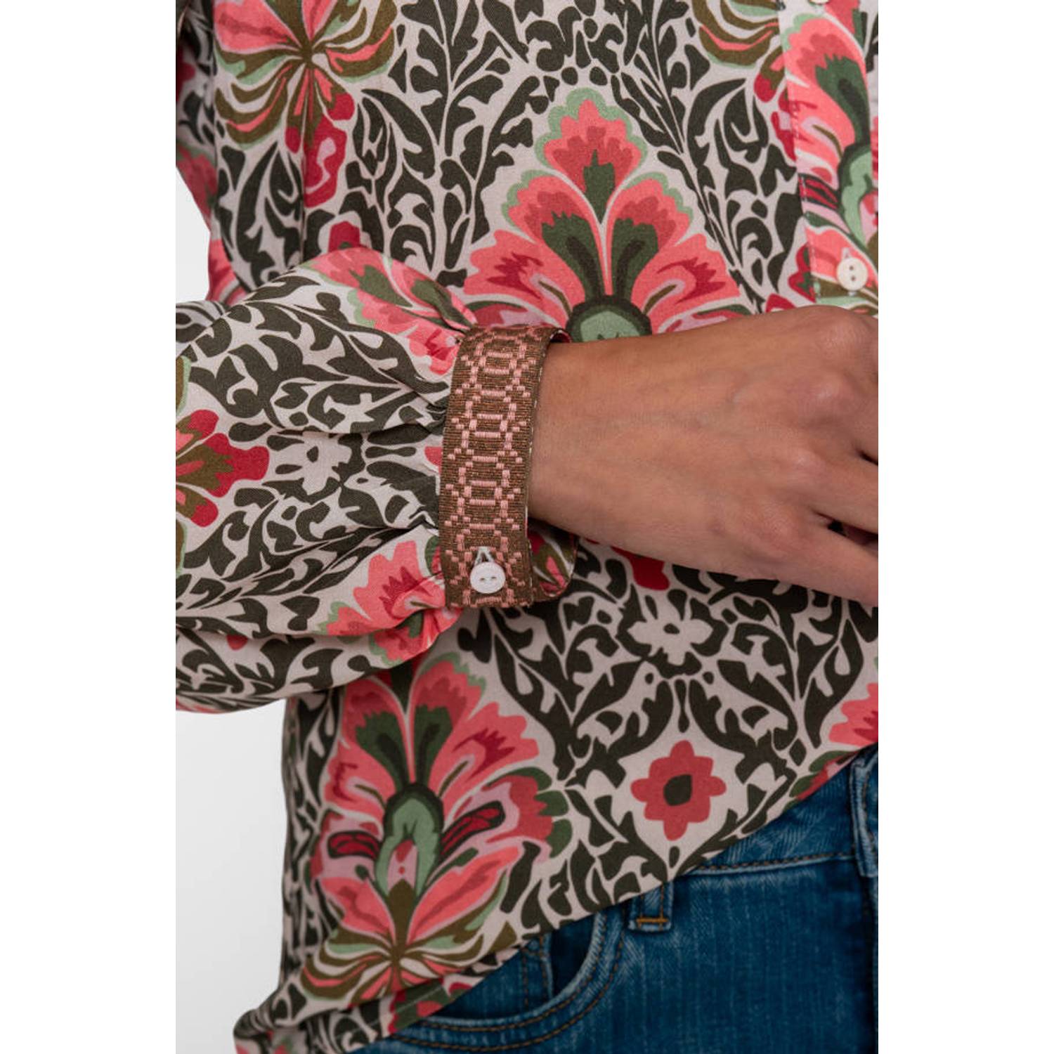 Geisha blouse met print groen roze