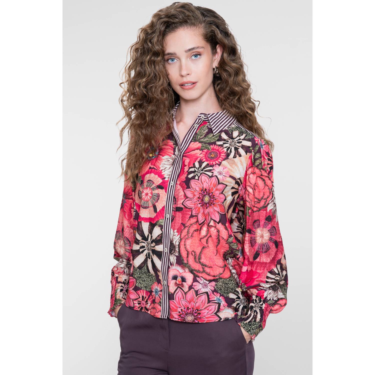 Geisha gebloemde blouse roze