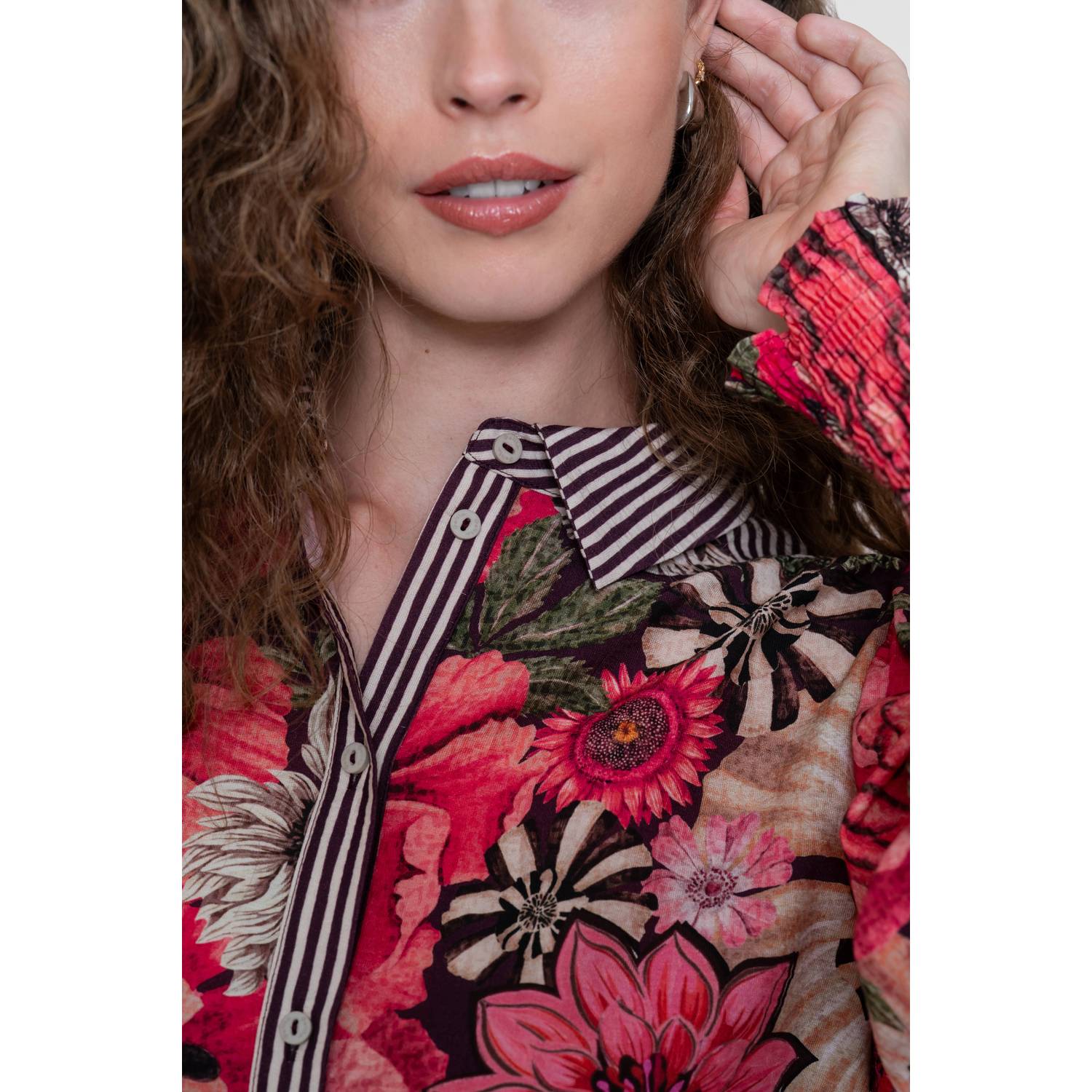 Geisha gebloemde blouse roze