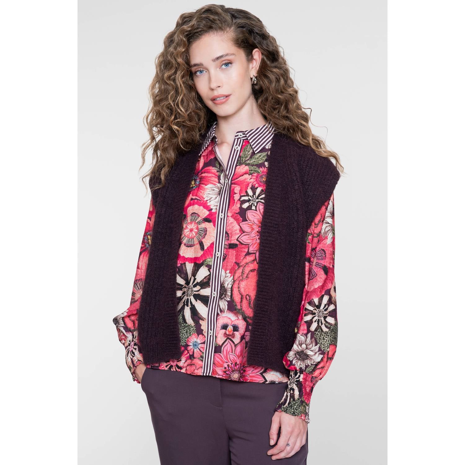 Geisha gebloemde blouse roze