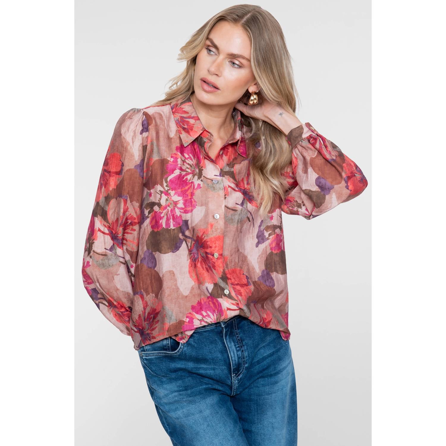 Geisha gebloemde blouse roze