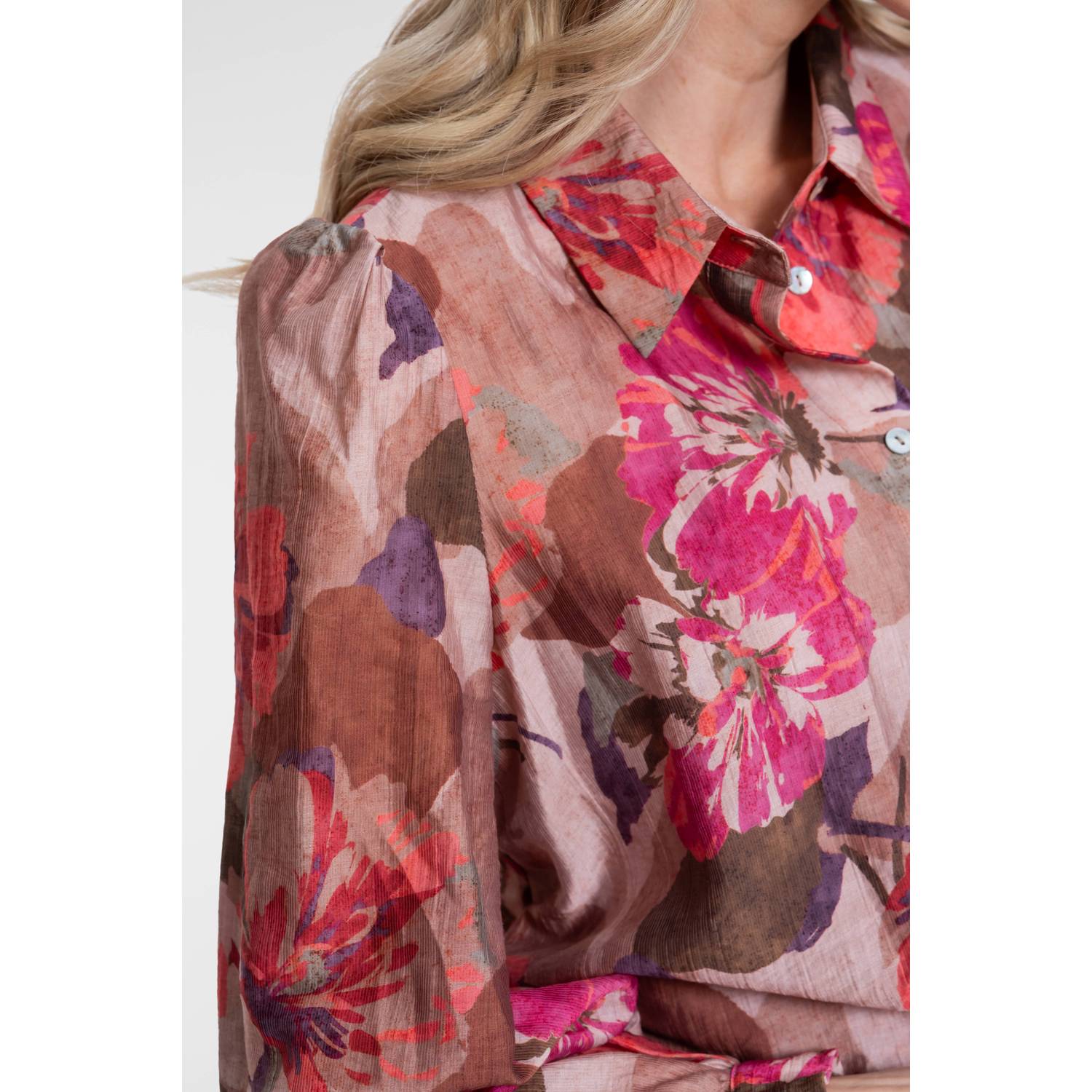 Geisha gebloemde blouse roze