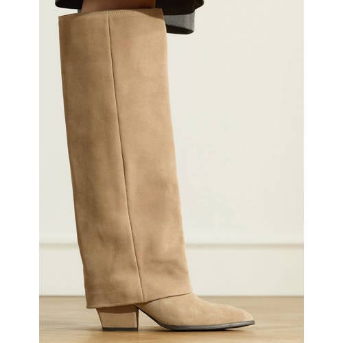 Manfield suède laarzen met blokhak beige
