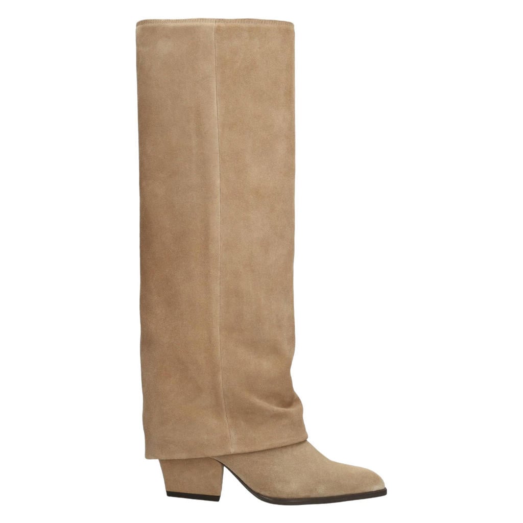 Beige dames Manfield suède laarzen met blokhak -
