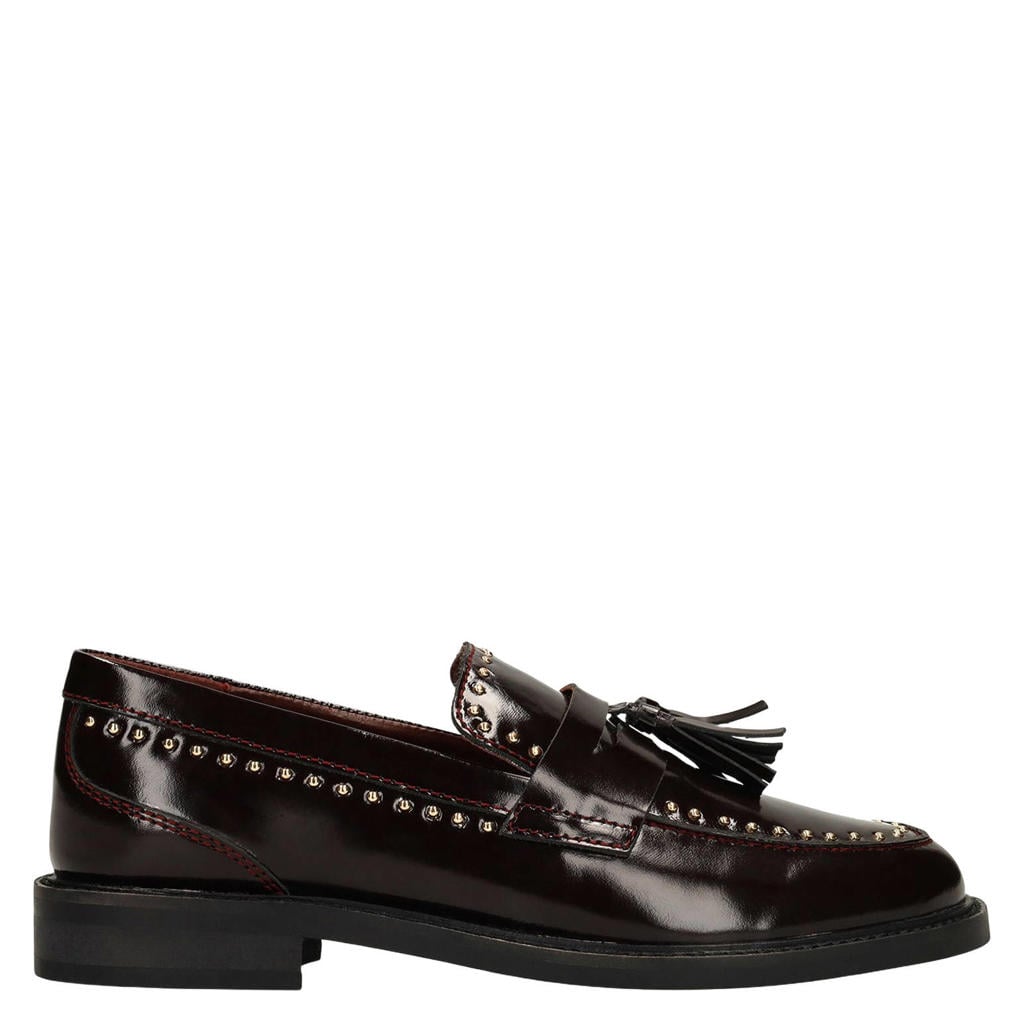 Bordeaux dames Manfield leren loafers met studs -