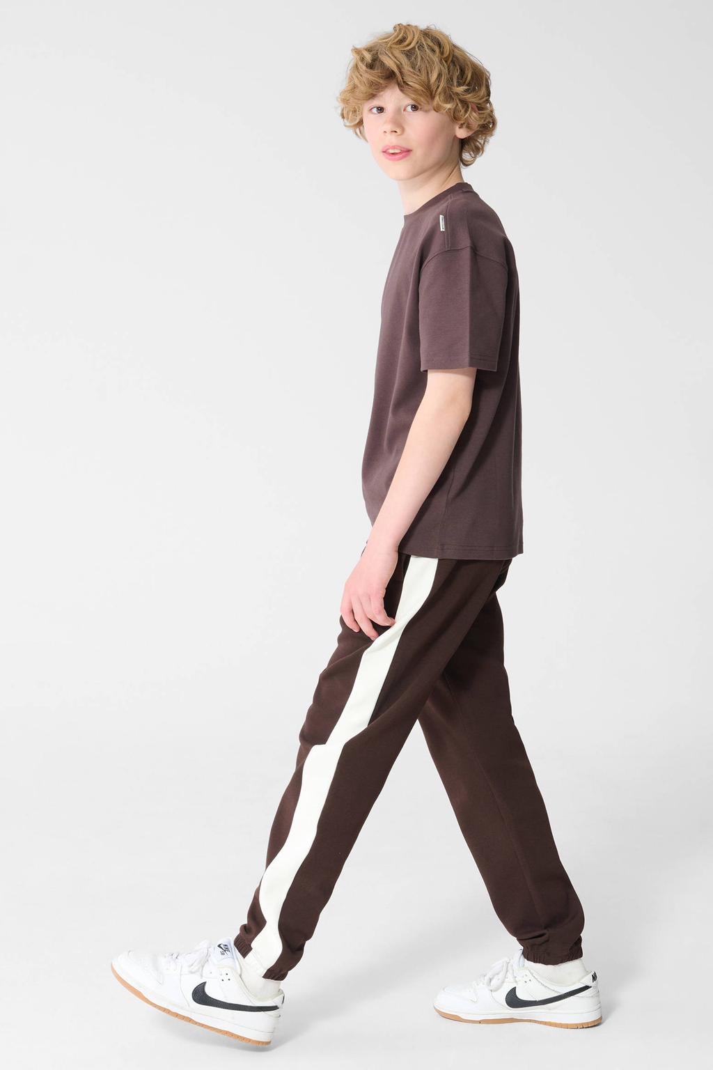 Donkerblauwe jongens Shoeby gestreepte sweatpants met relaxed, regular waist en elastische tailleband met koord