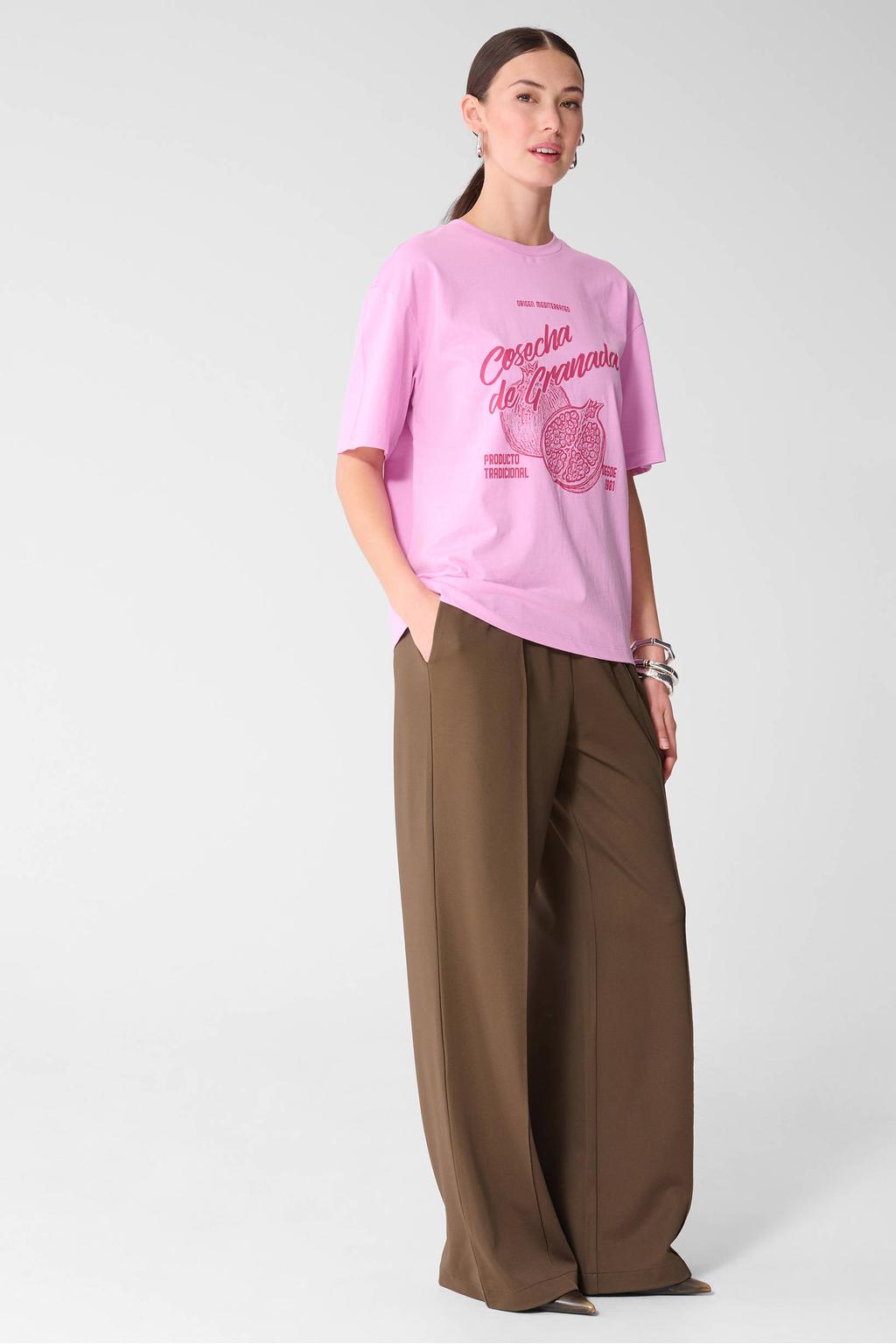 Bruine dames Shoeby wide leg broek met high waist en effen