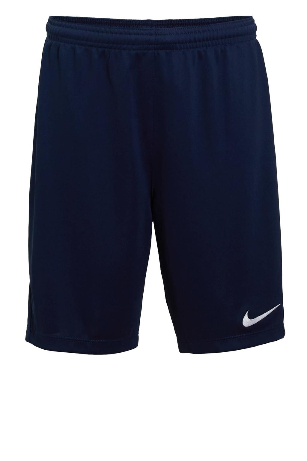 Donkerblauwe jongens en meisjes Nike Park III junior sportshort van polyester met elastische tailleband met koord en effen