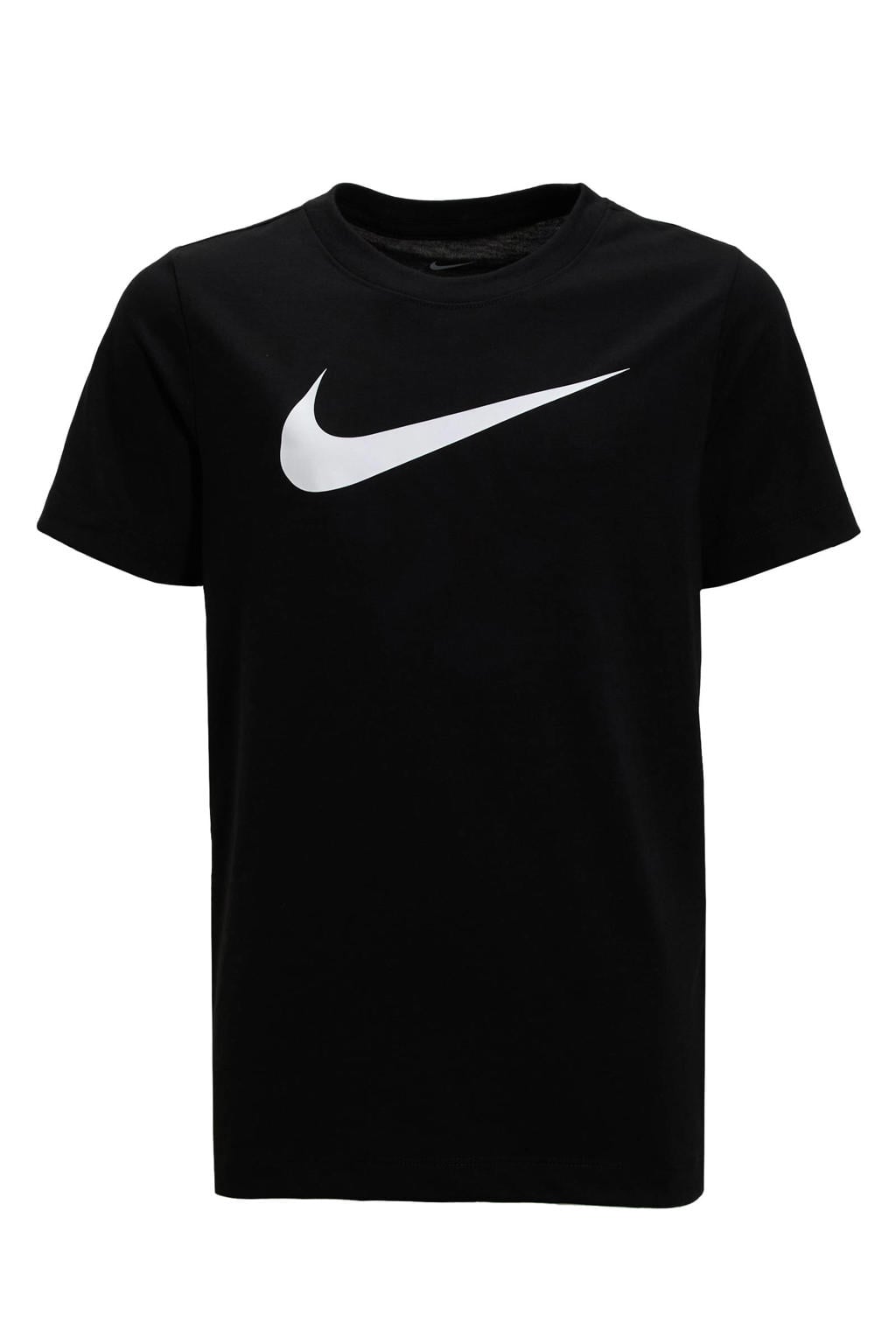 Zwarte jongens en meisjes Nike Park 20 sportshirt van polyester met logo dessin, korte mouwen en ronde hals