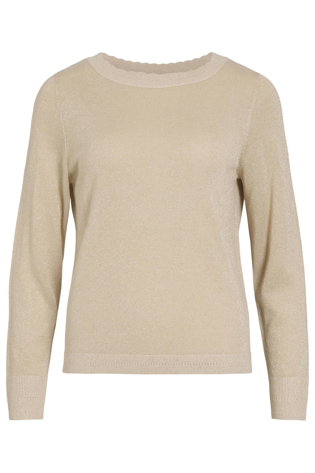 Zandkleurige dames VILA gebreide trui van polyester met effen, lange mouwen en boothals