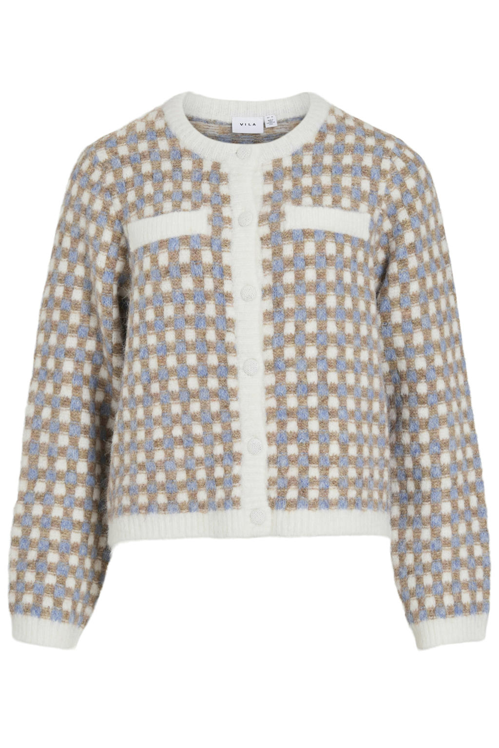 VILA gebreid geruit jacquard vest met wol - meerkleurig