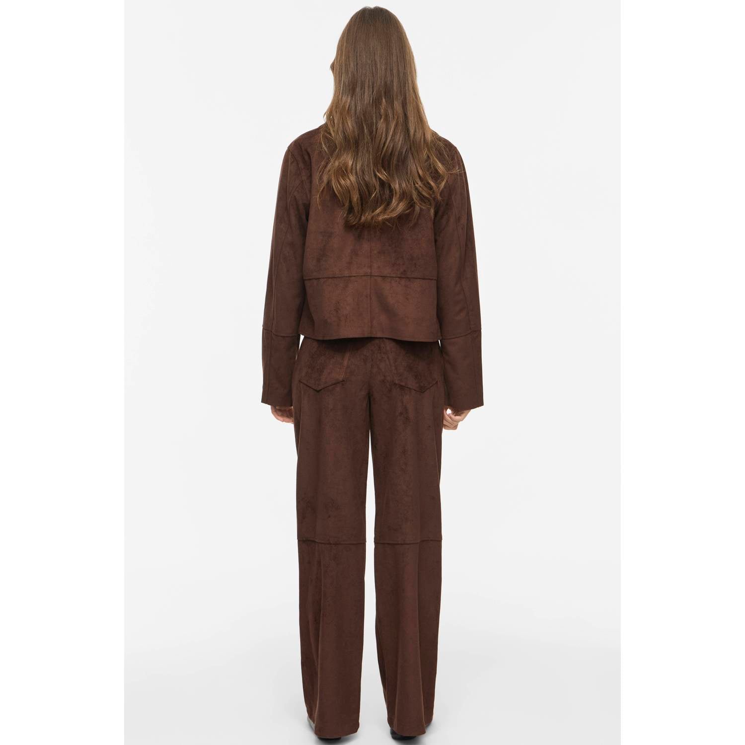 VILA suèdelook regular waist wide leg casual broek bruin
