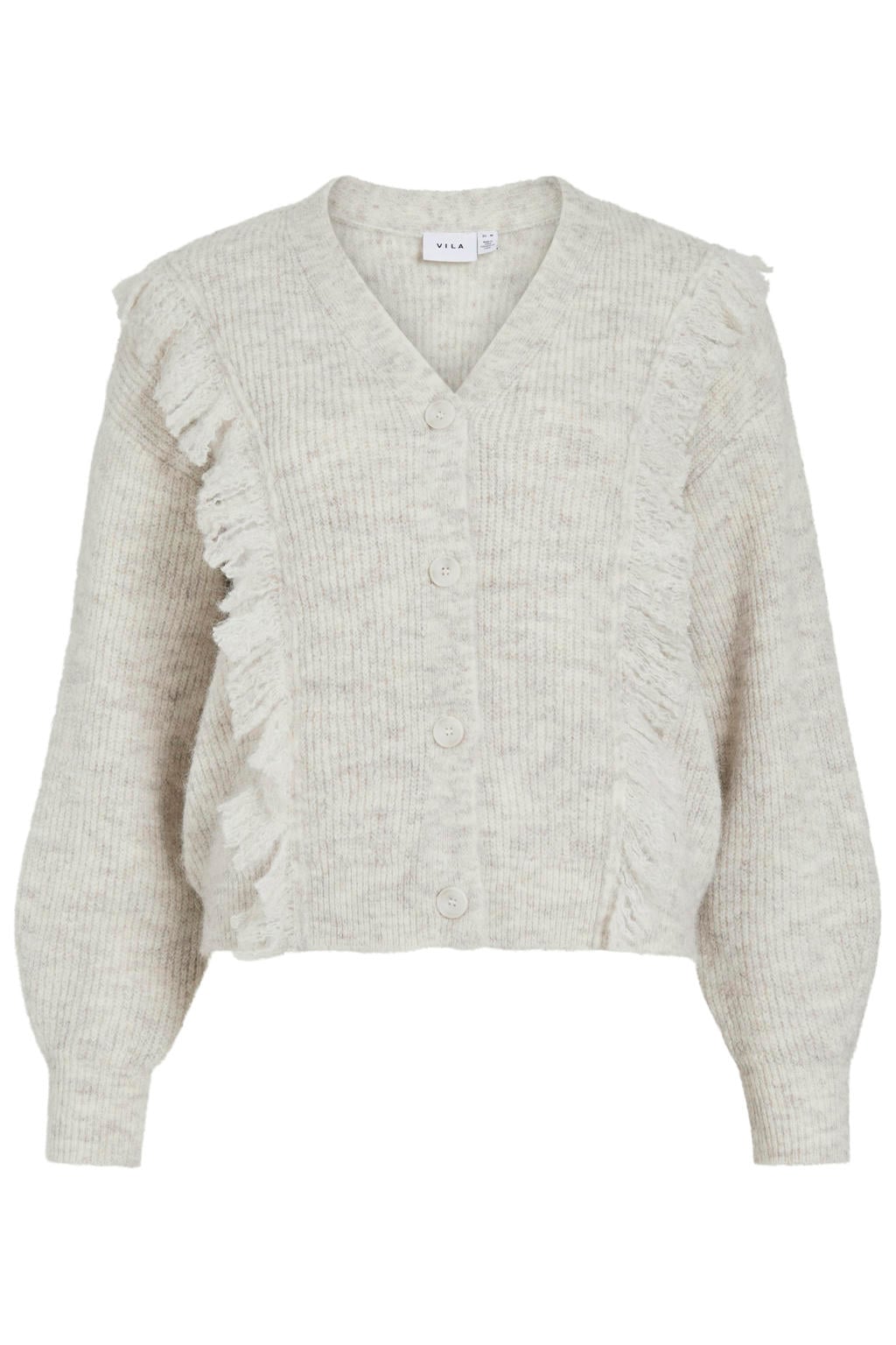 Grijze dames VILA gebreid vest en wol met lange mouwen, V-hals en knoopsluiting