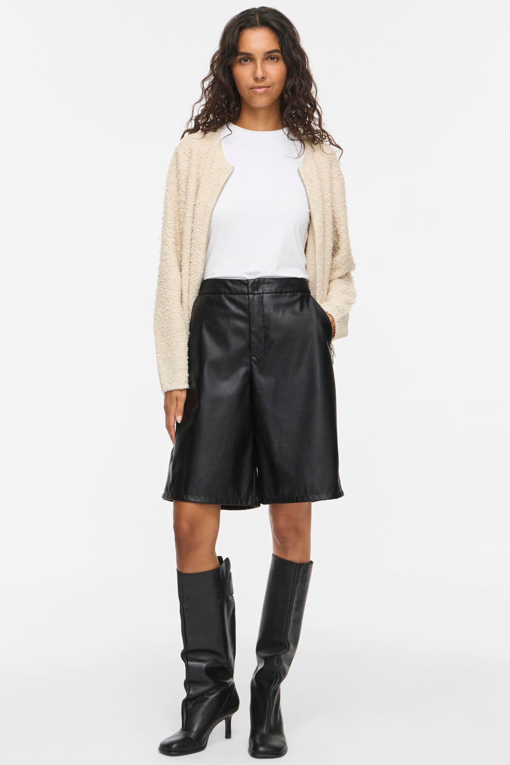 VILA wide leg bermuda short - zwart