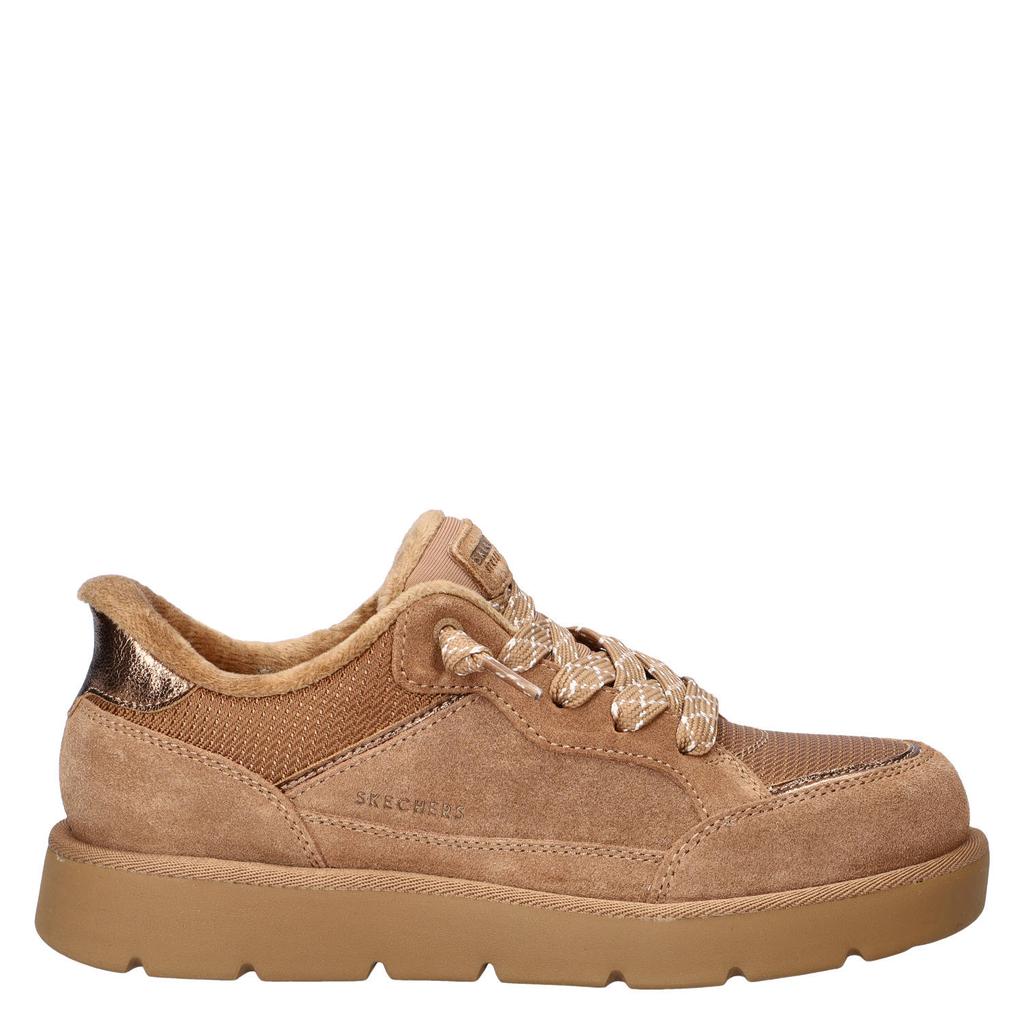 Cognackleurige dames Skechers suède sneakers met profielzool -
