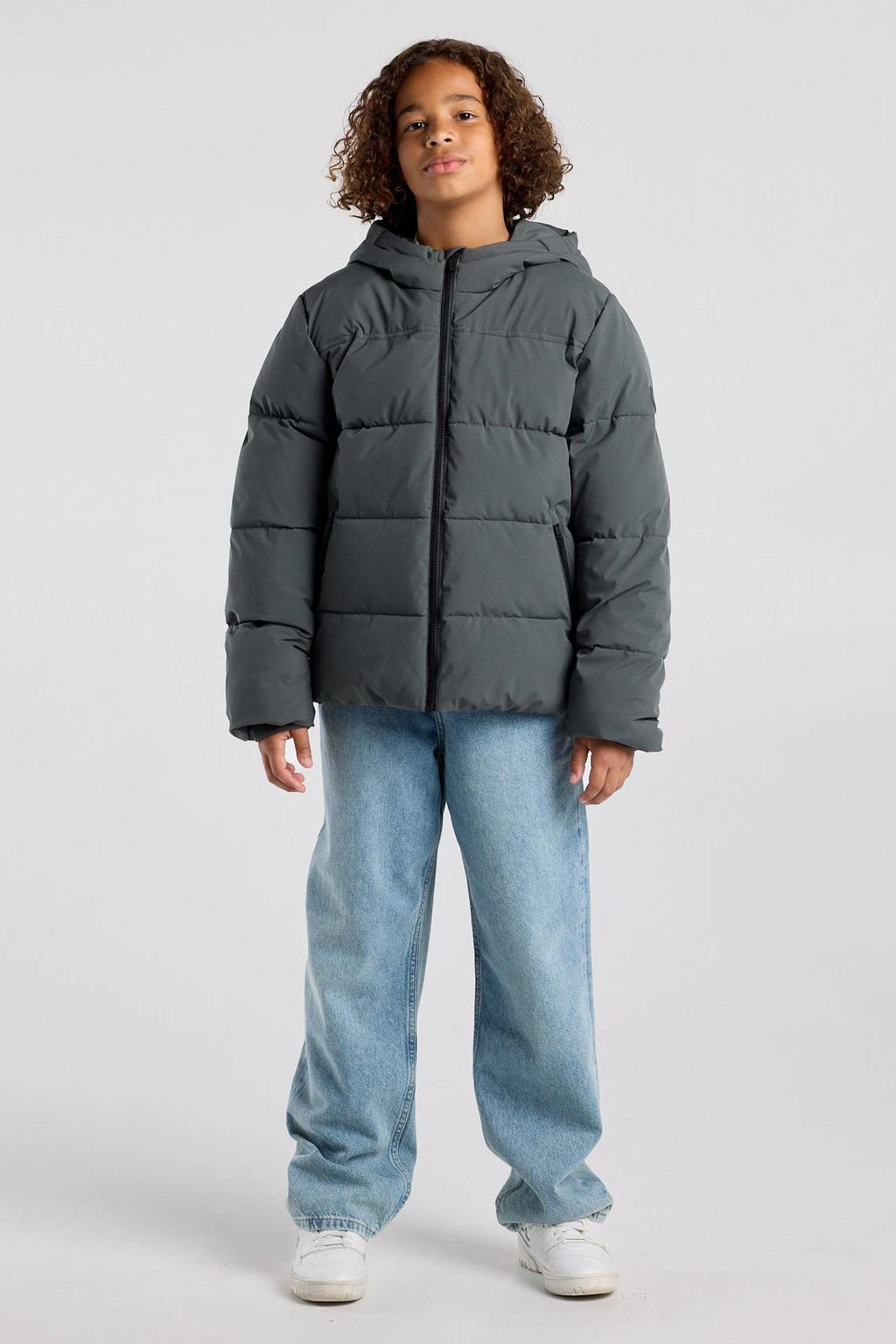 Groene jongens America Today gewatteerde winterjas van polyester met effen, lange mouwen, capuchon en ritssluiting