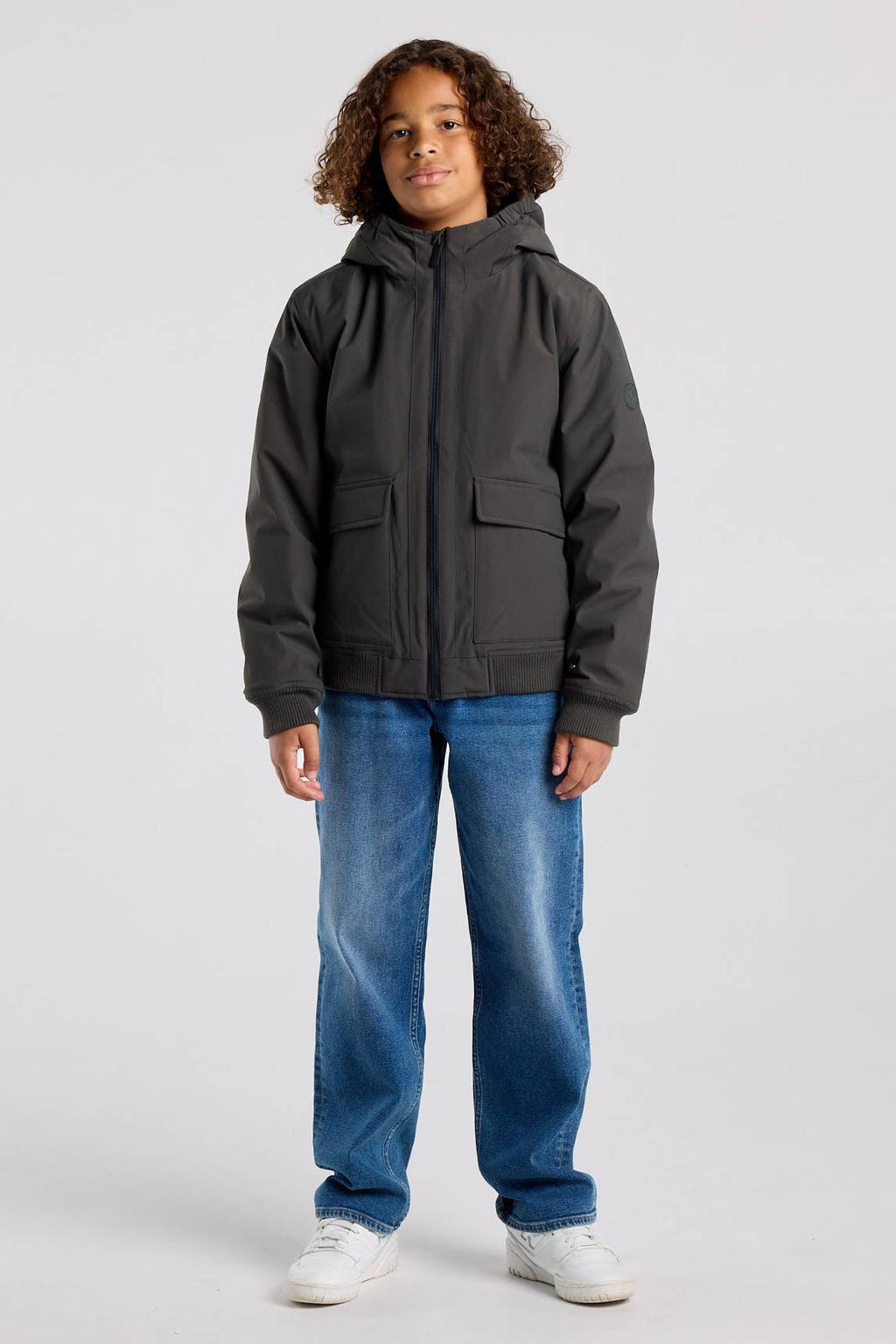 Groene jongens America Today gewatteerde winterjas van polyester met effen, lange mouwen, capuchon en ritssluiting