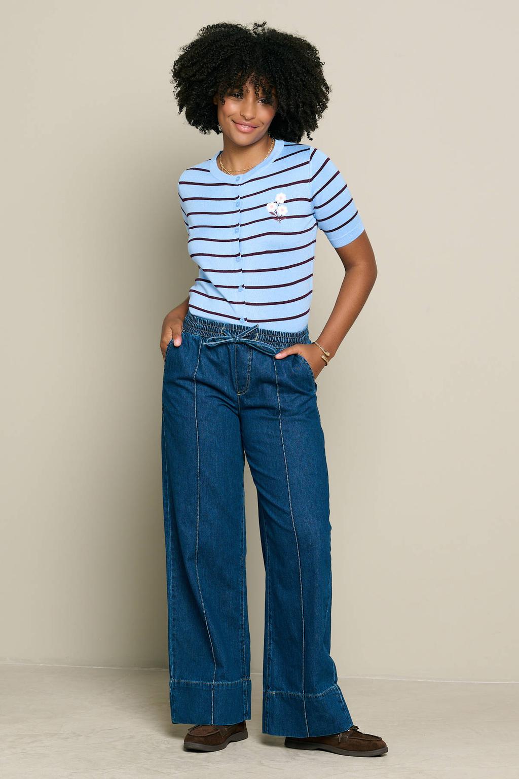 Dark blue denim dames LOLALIZA wide leg jeans van denim met effen