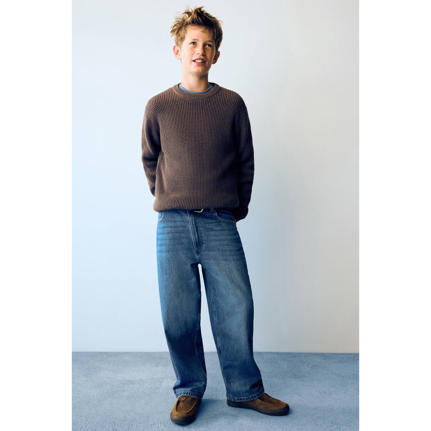 Mango Kids wide leg jeans mediumblauw