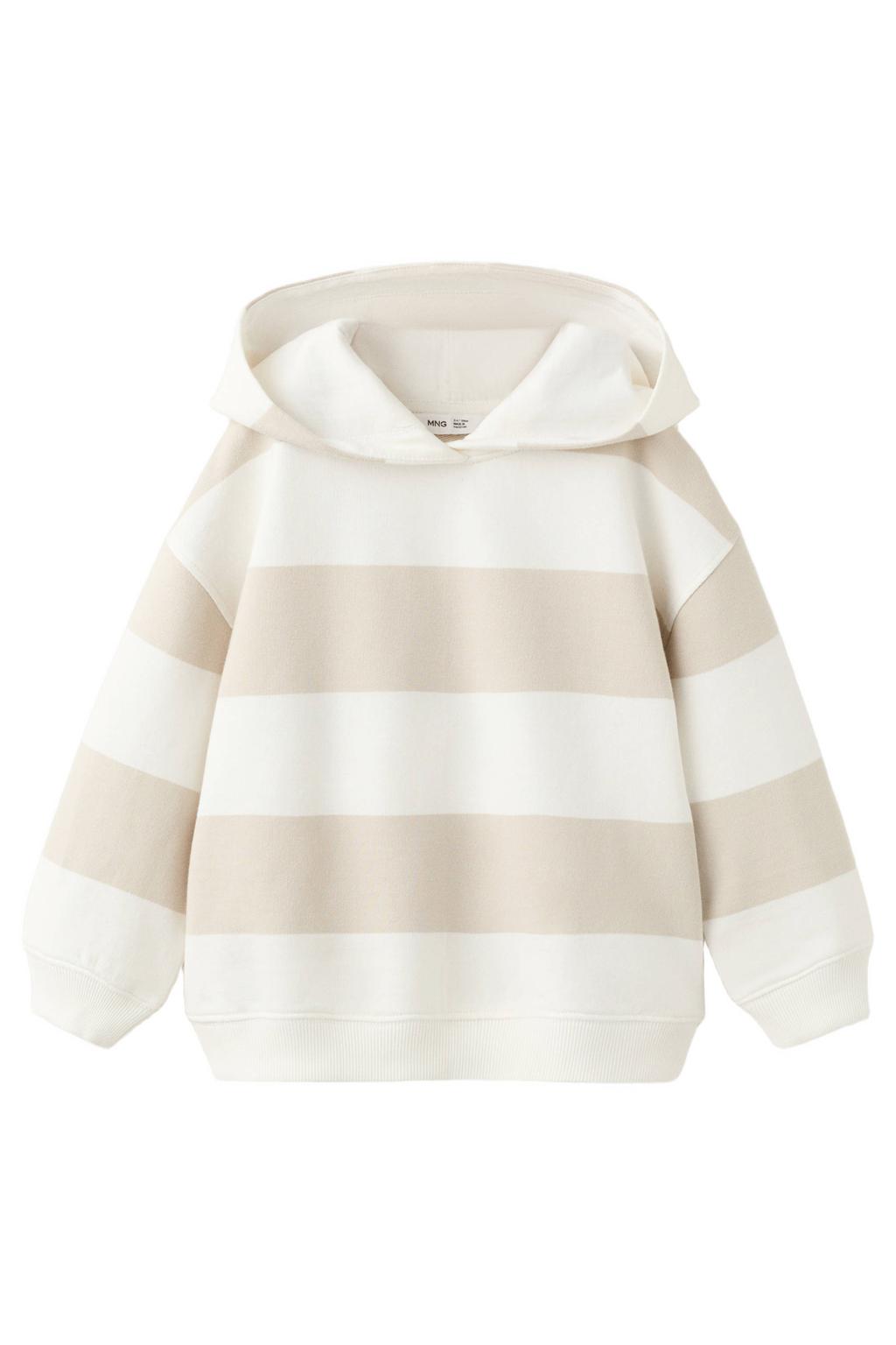 Ecru en beige jongens Mango Kids gestreepte hoodie van katoen met lange mouwen en capuchon