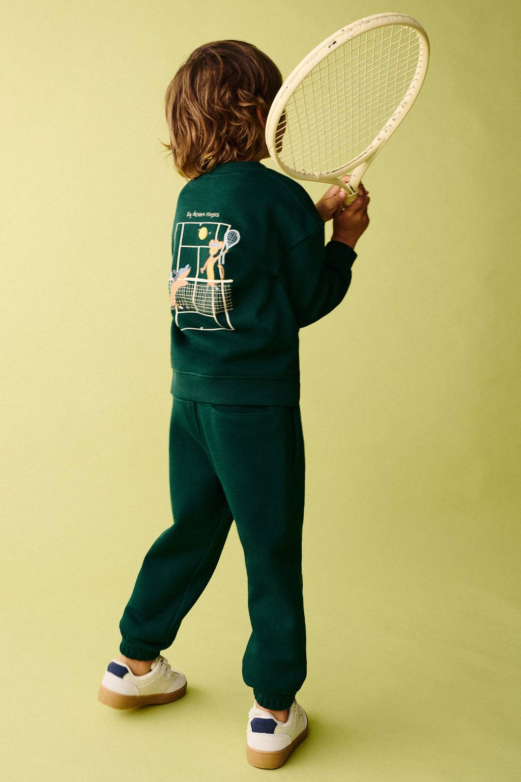 Donkergroene jongens Mango Kids sweater van katoen met backprint, lange mouwen en ronde hals