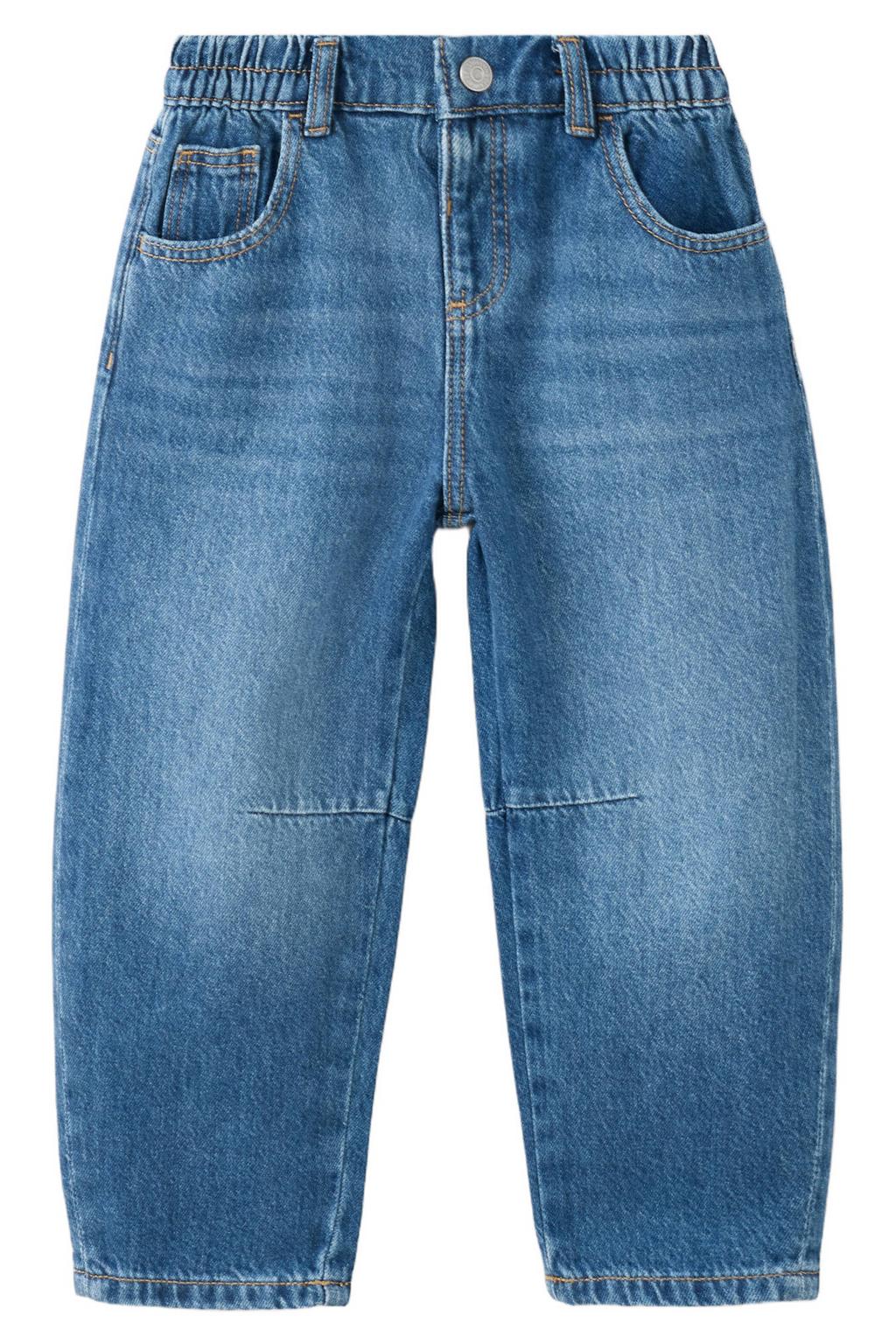 Medium blue denim jongens Mango Kids ballon barrel jeans mediumblauw van denim met regular waist, drukknoopsluiting en effen