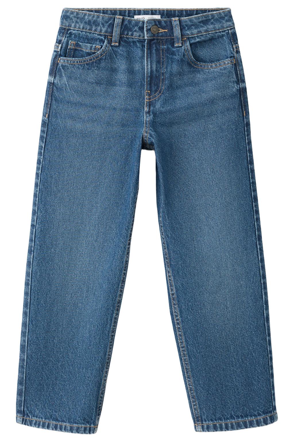 Medium blue denim jongens Mango Kids straight leg jeans middelblauw van denim met rits- en knoopsluiting en effen