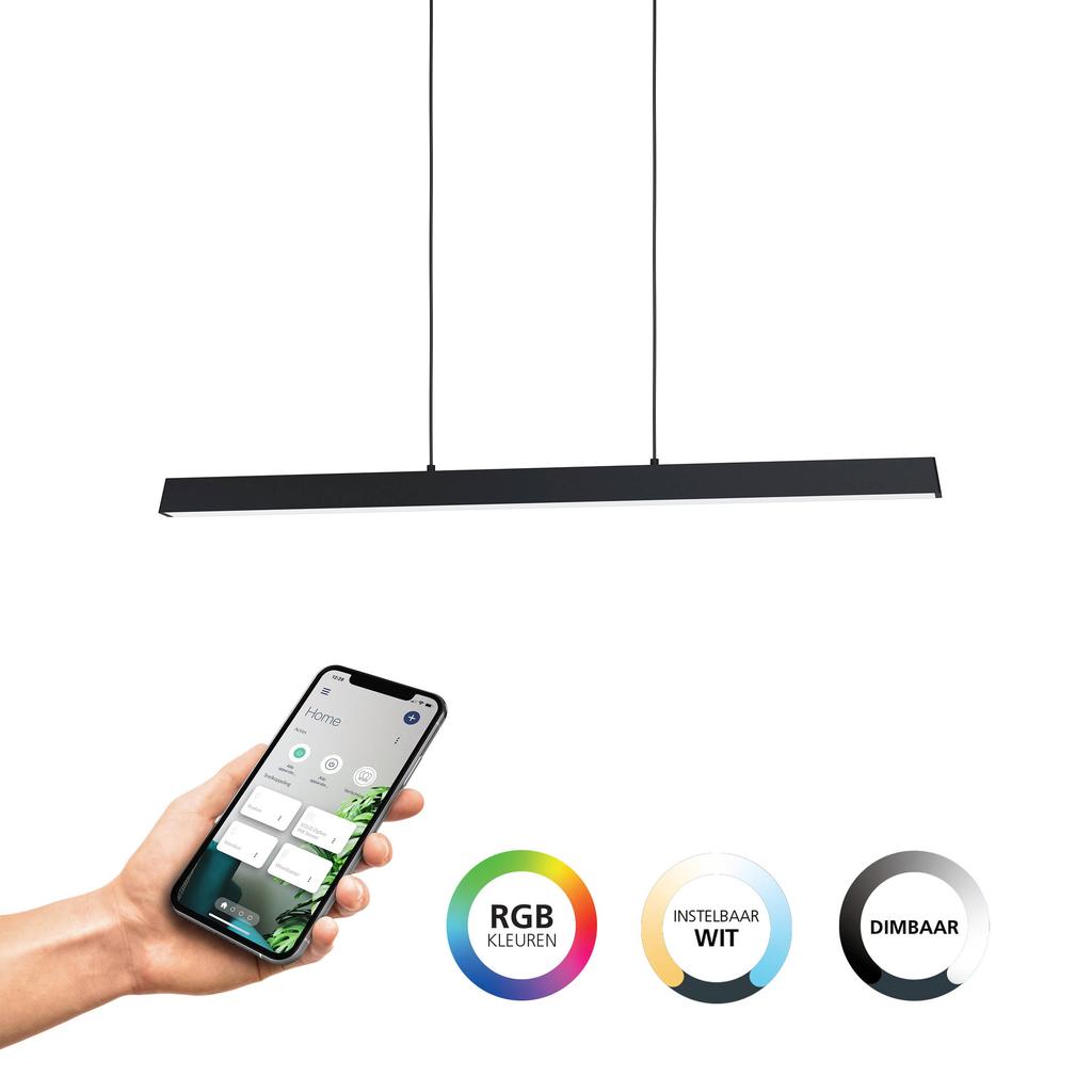 EGLO Connect connect.z Simolaris-Z Smart Hanglamp - 122 cm - Zwart|Wit - Instelbaar RGB & wit licht - Dimbaar - Zigbee