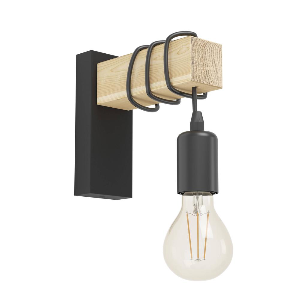 EGLO Townshend Wandlamp - E27 - 21,5 cm - Zwart|Bruin