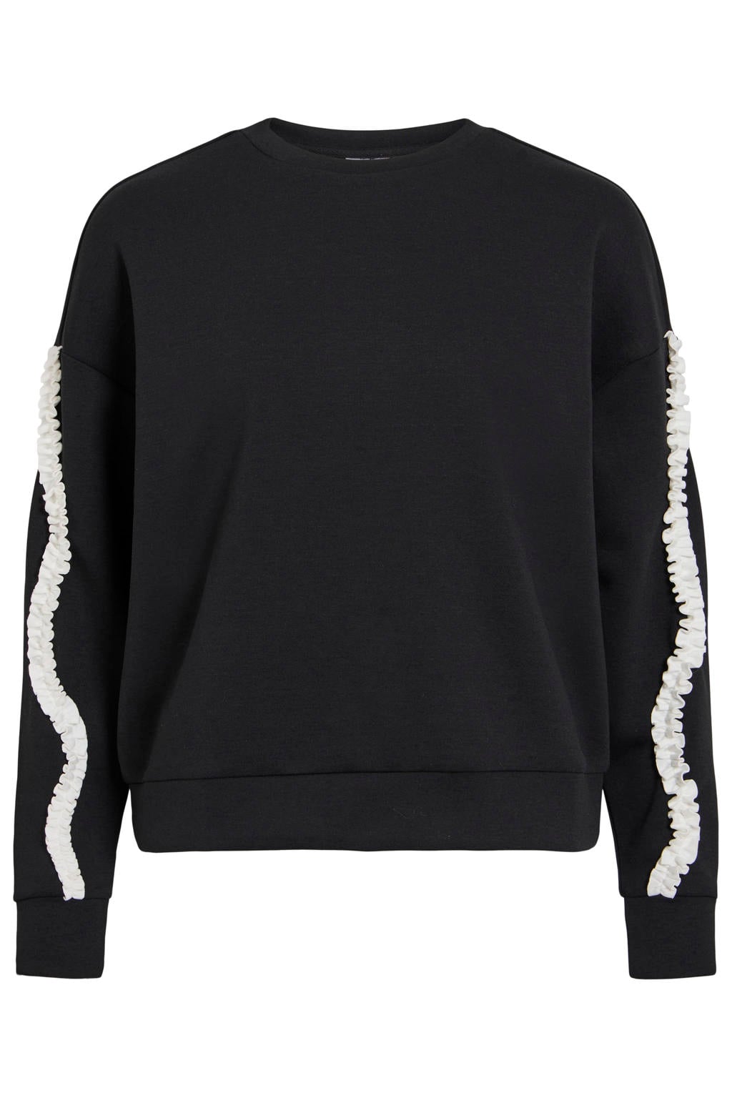 Zwarte dames VILA gebreide sweater van polyester met effen, lange mouwen en ronde hals