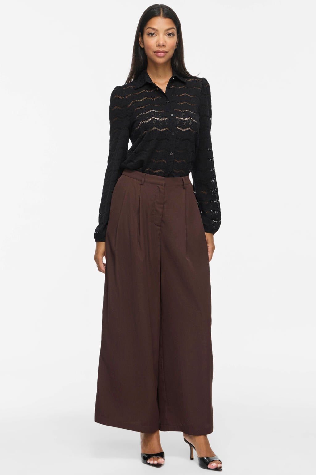 VILA blouse met broderie - zwart
