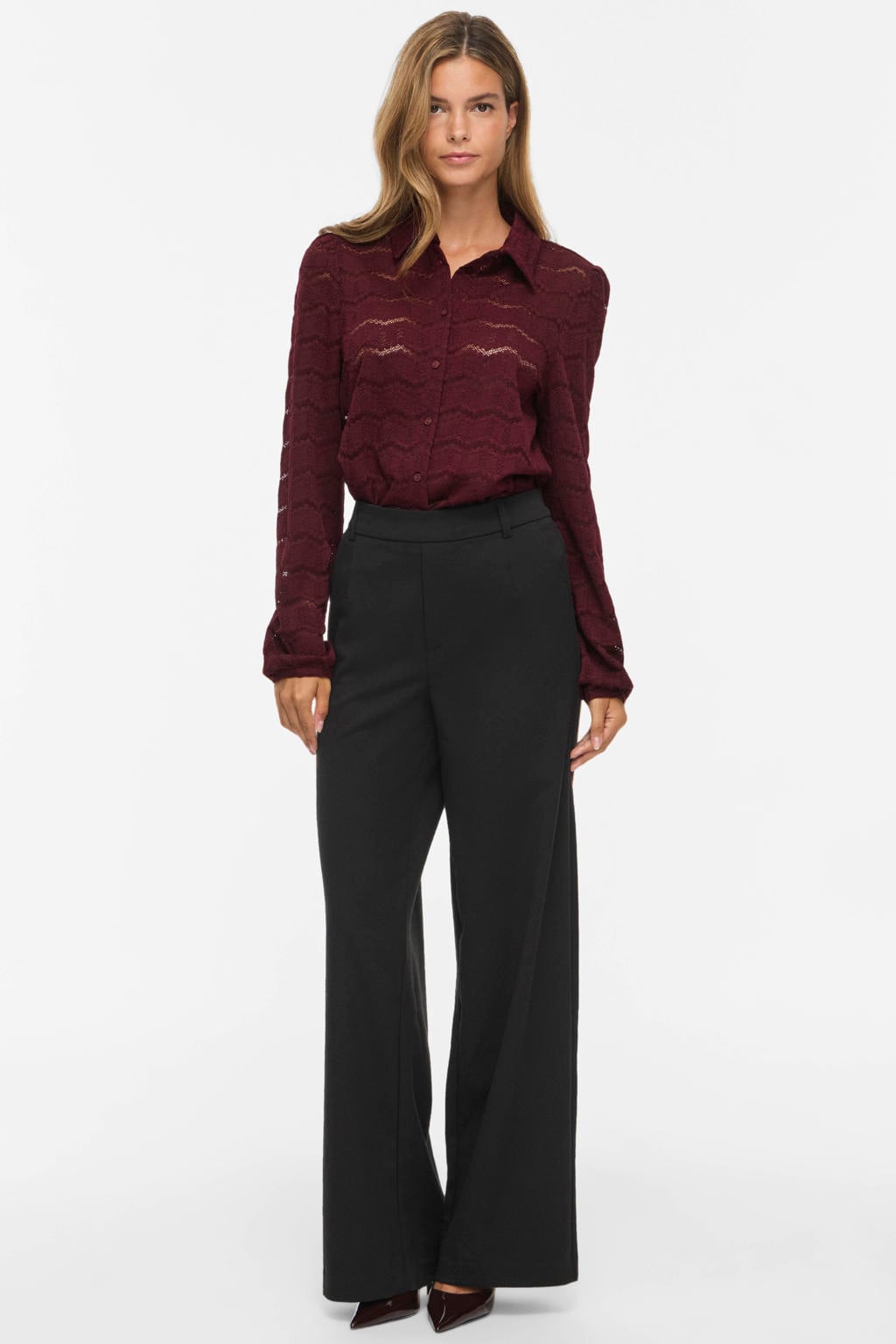 VILA Videlima L/S Shirt/Tes gehaakte blouse - donkerrood
