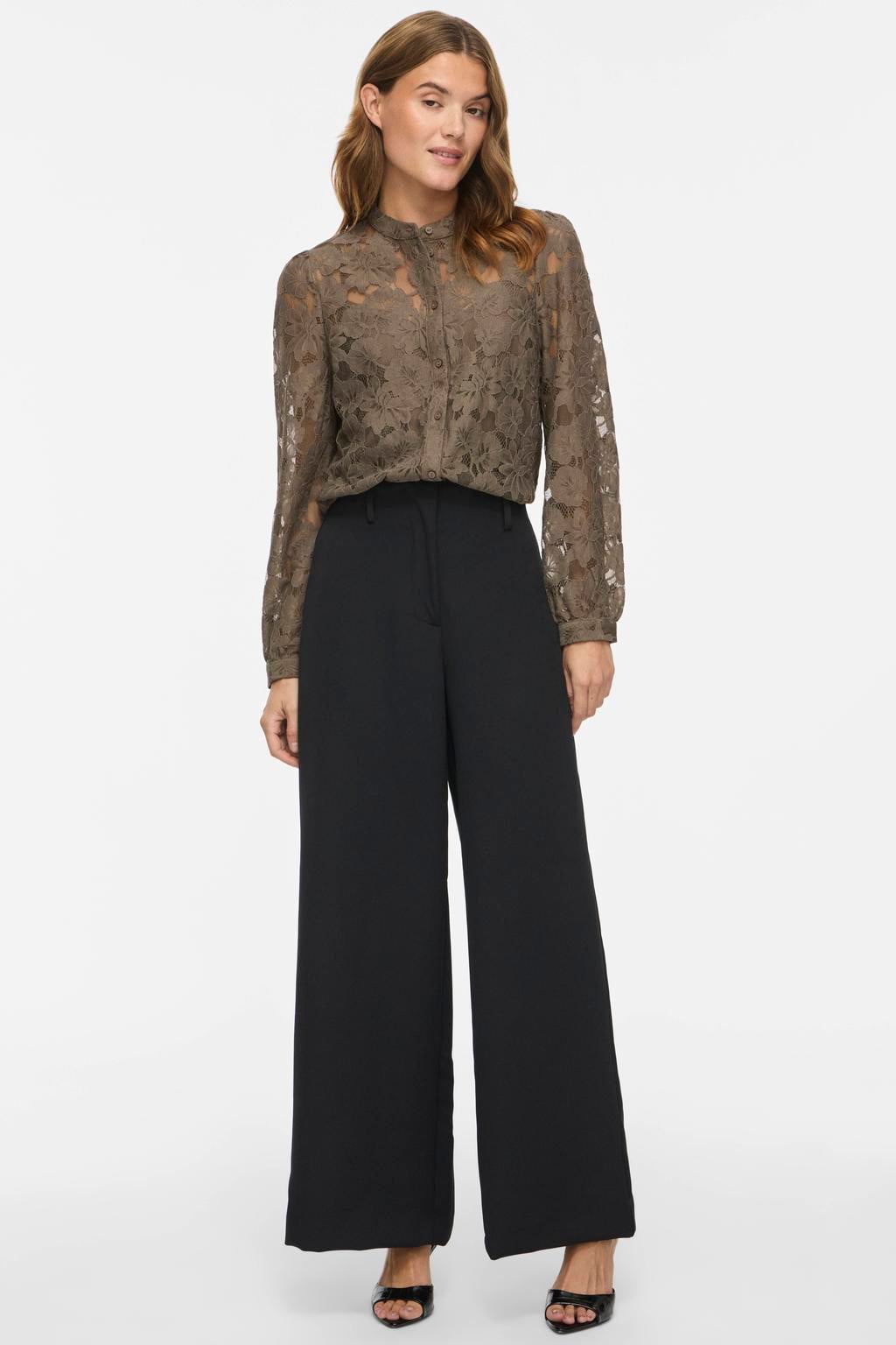 VILA Visala L/S Lace Shirt kanten semi-transparante blouse - donkergroen