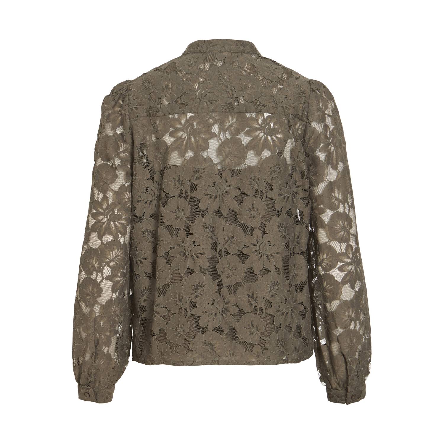 VILA Visala L S Lace Shirt kanten semi-transparante blouse donkergroen