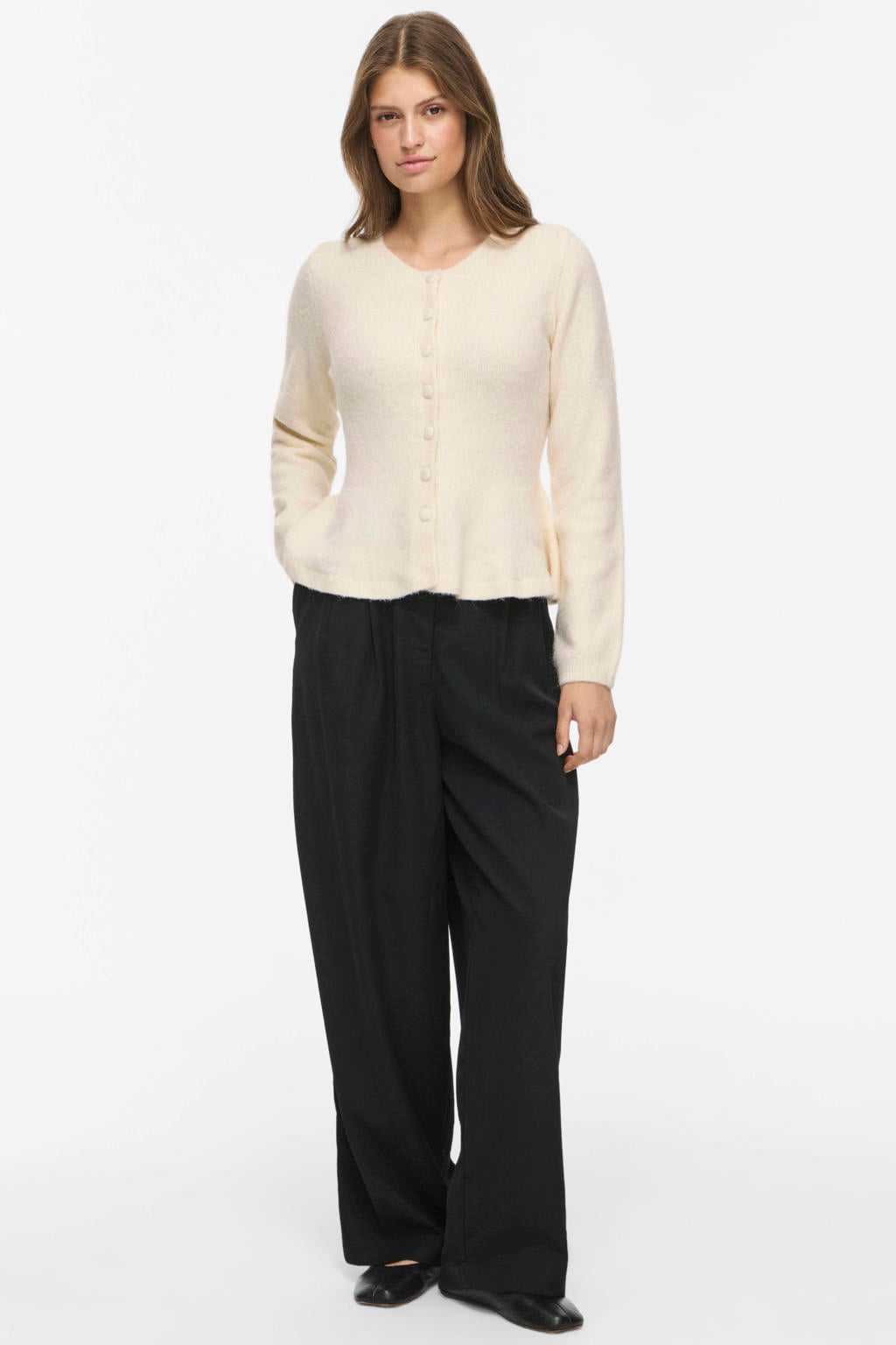 VILA gebreid vest met peplum en wol - ecru