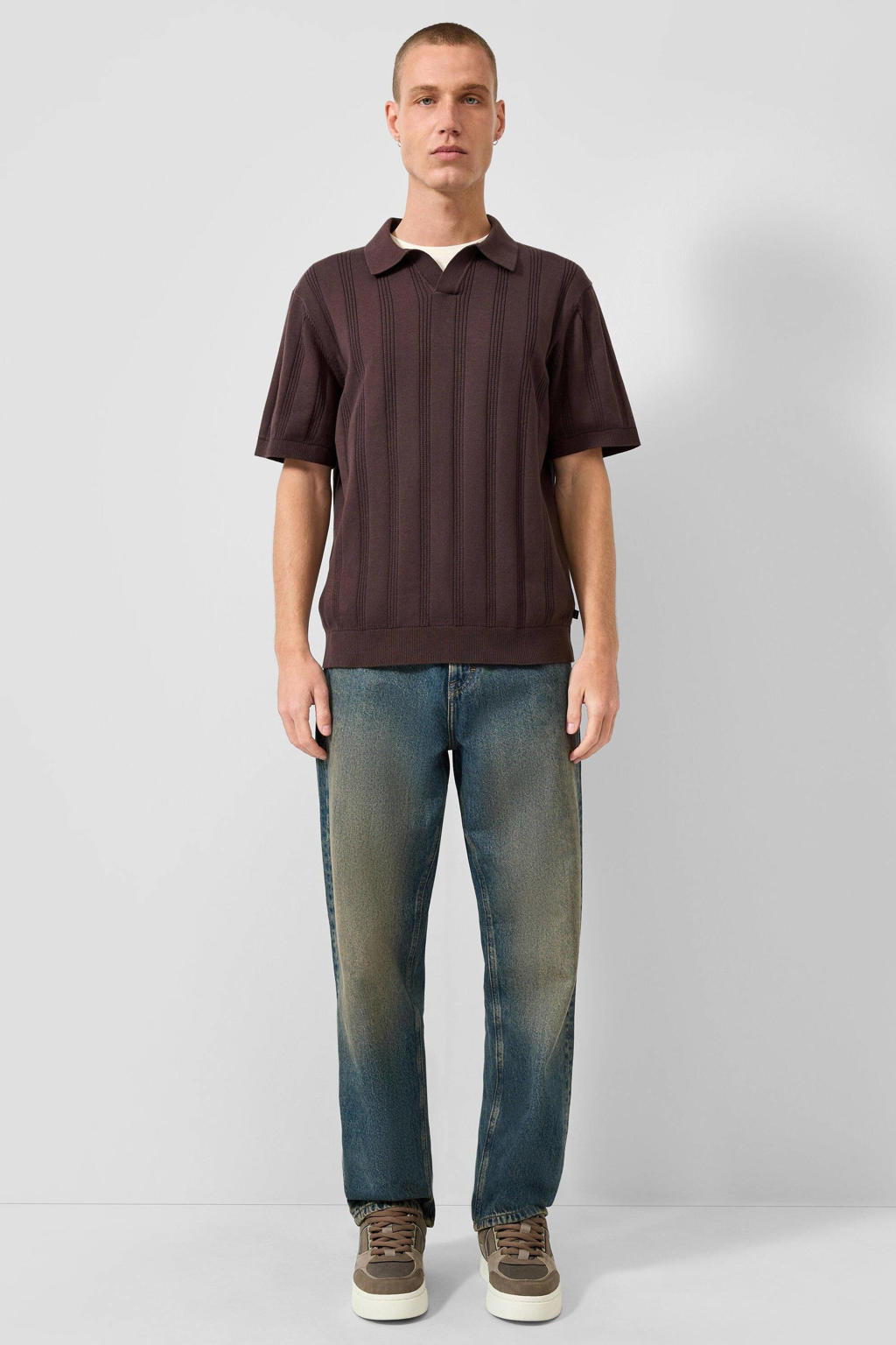 QS regular fit polo - donkerbruin