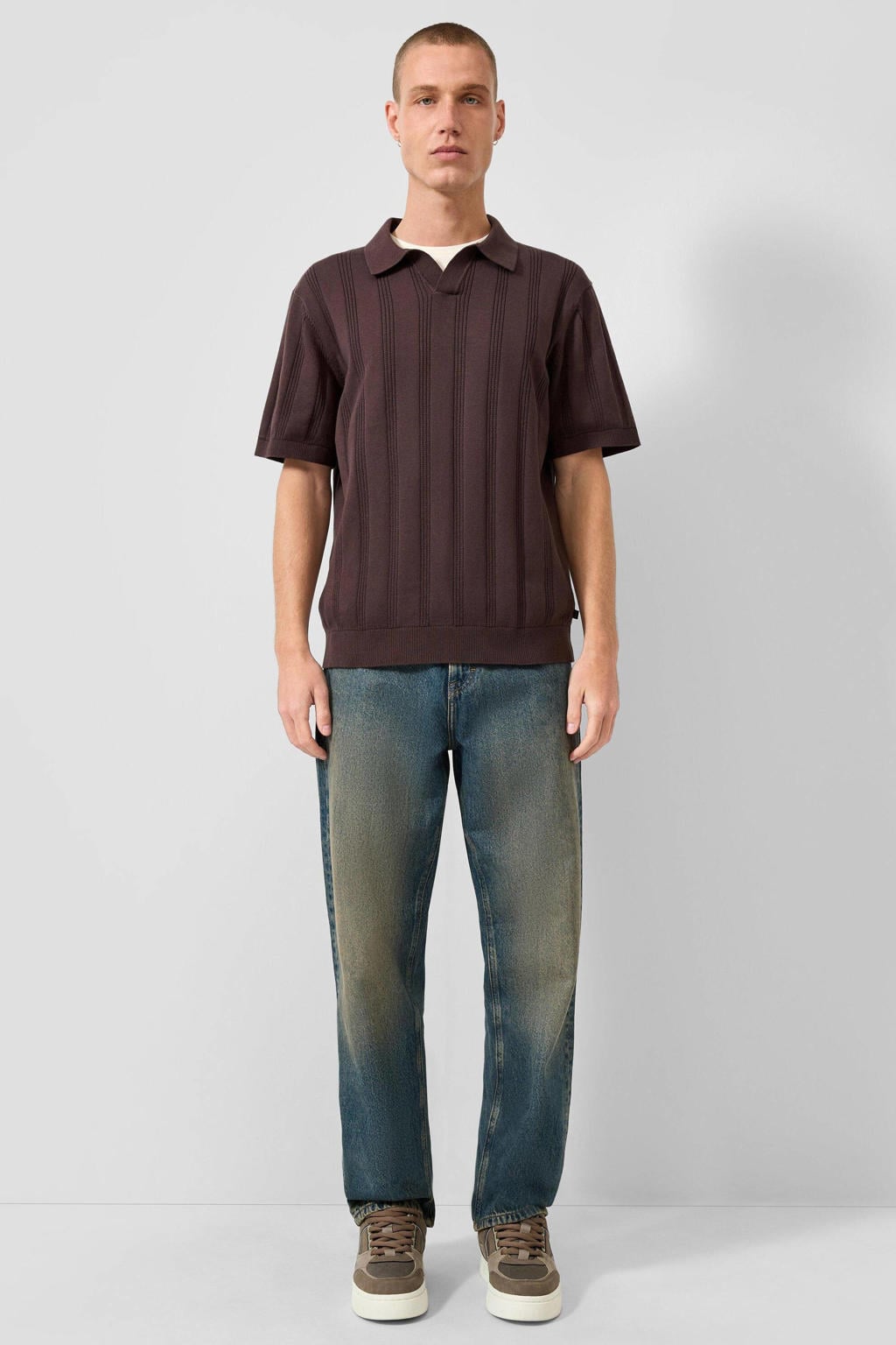 QS regular fit polo - donkerbruin