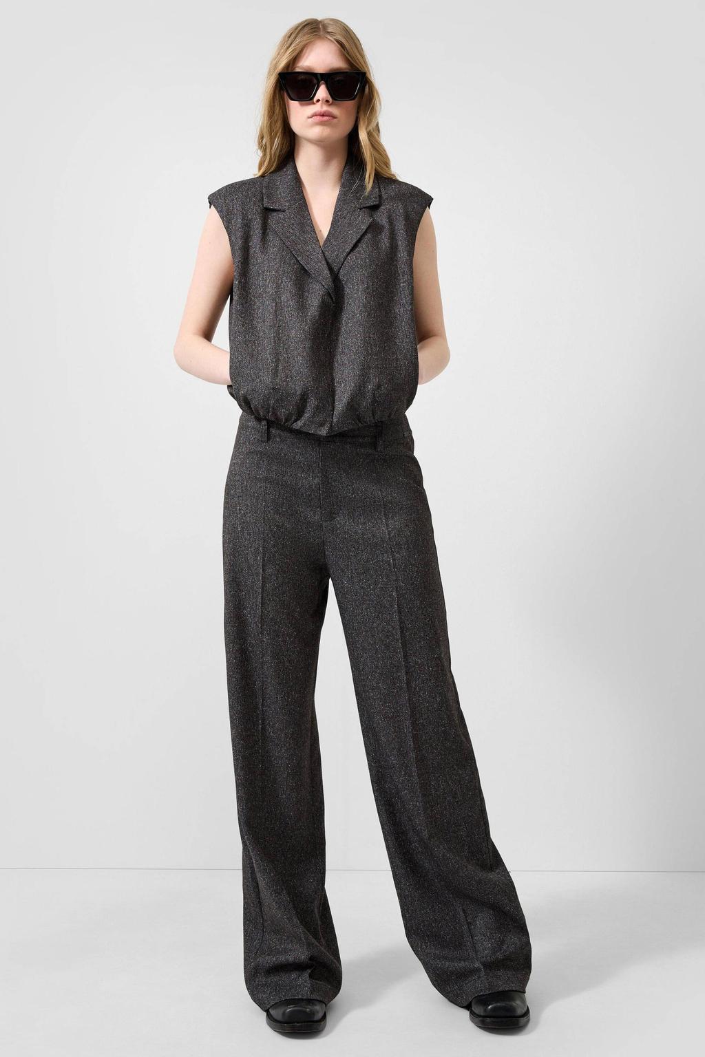 Zwarte dames QS straight leg pantalon met rits- en knoopsluiting