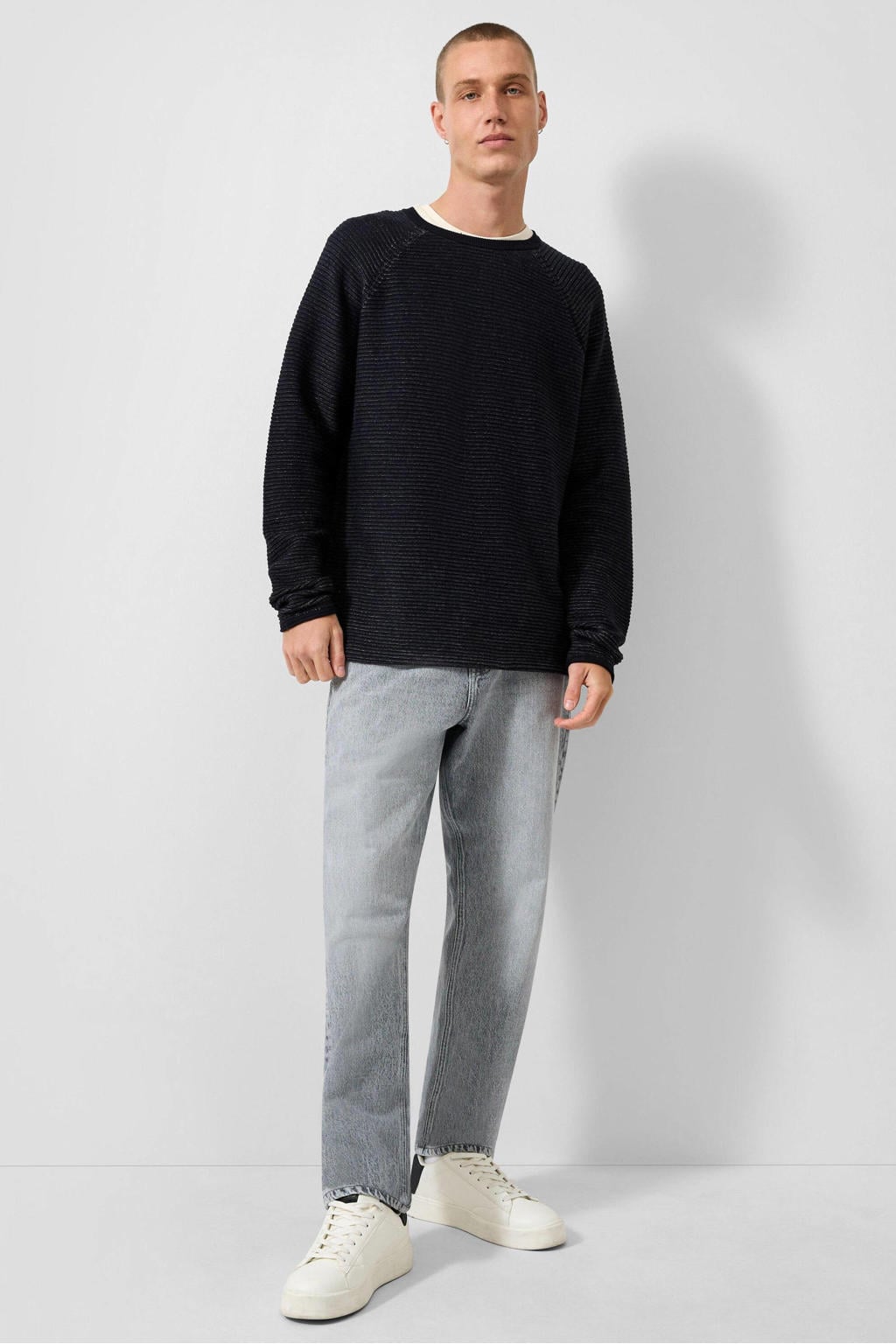 QS katoenen relaxed fit gebreide trui - marine