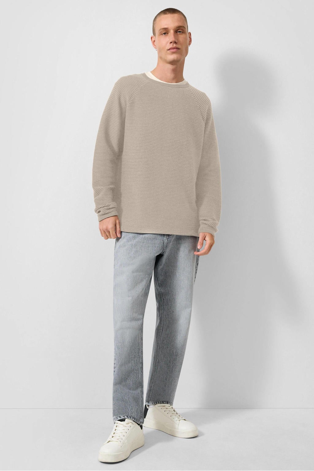 QS katoenen relaxed fit gebreide trui - beige