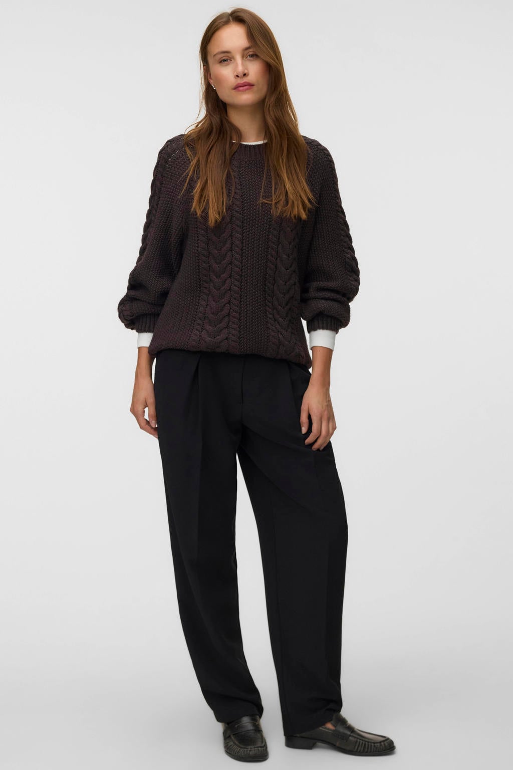 Donkerblauwe dames AWARE gebreide trui van polyester met effen, lange mouwen en ronde hals